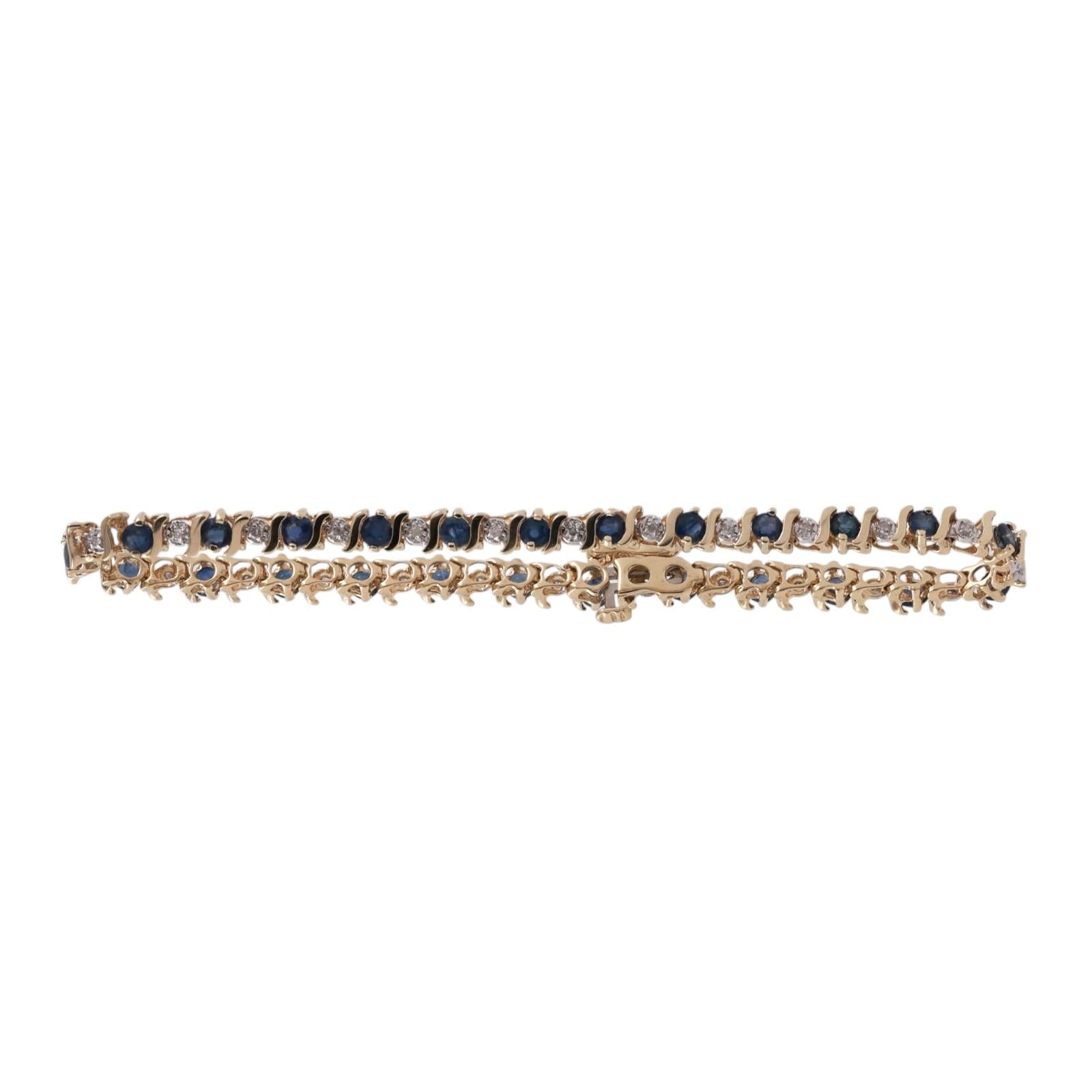 Sapphire Diamond S Link Tennis Bracelet 14K Yellow Gold 3.25 CTW 7" Ladies