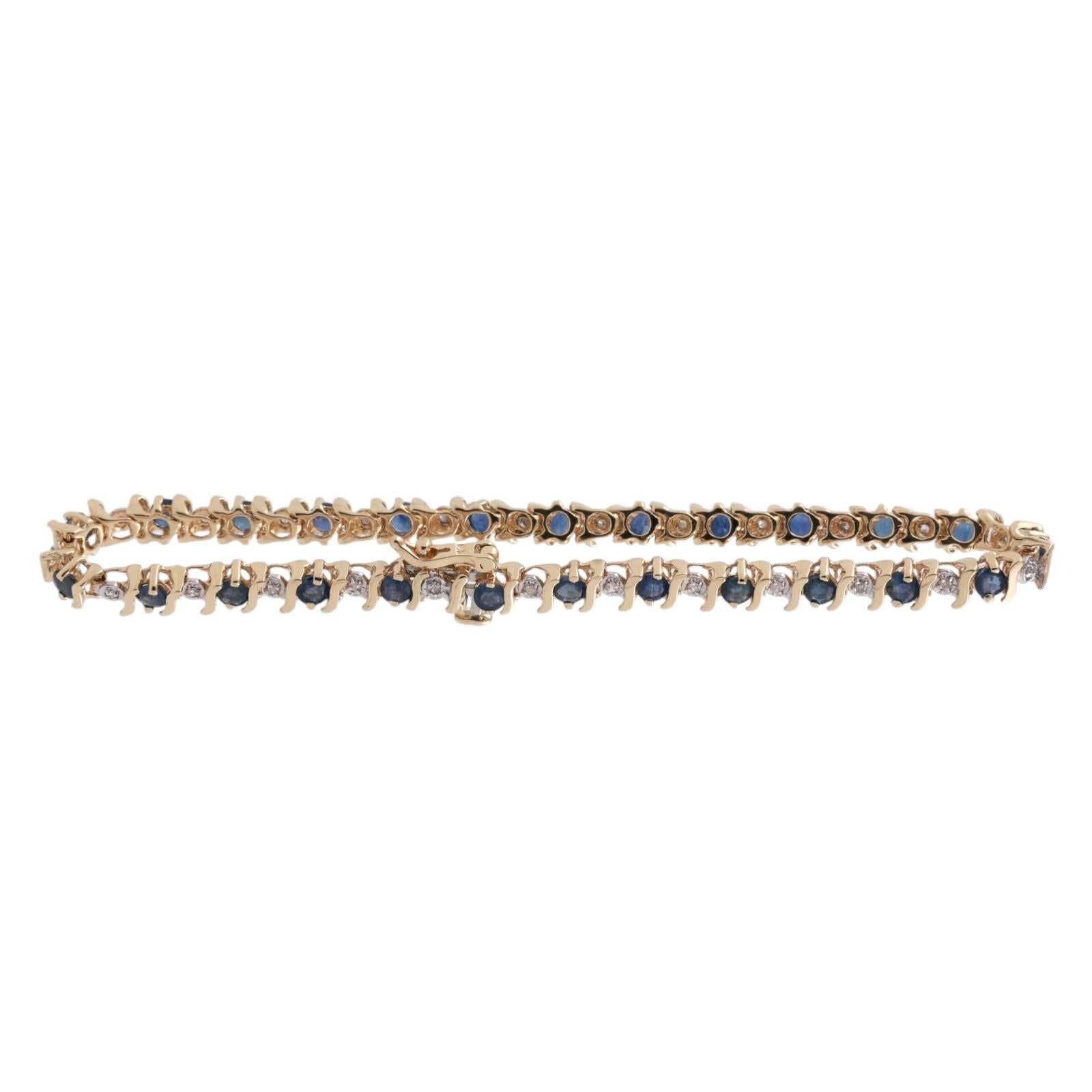 Sapphire Diamond S Link Tennis Bracelet 14K Yellow Gold 3.25 CTW 7" Ladies