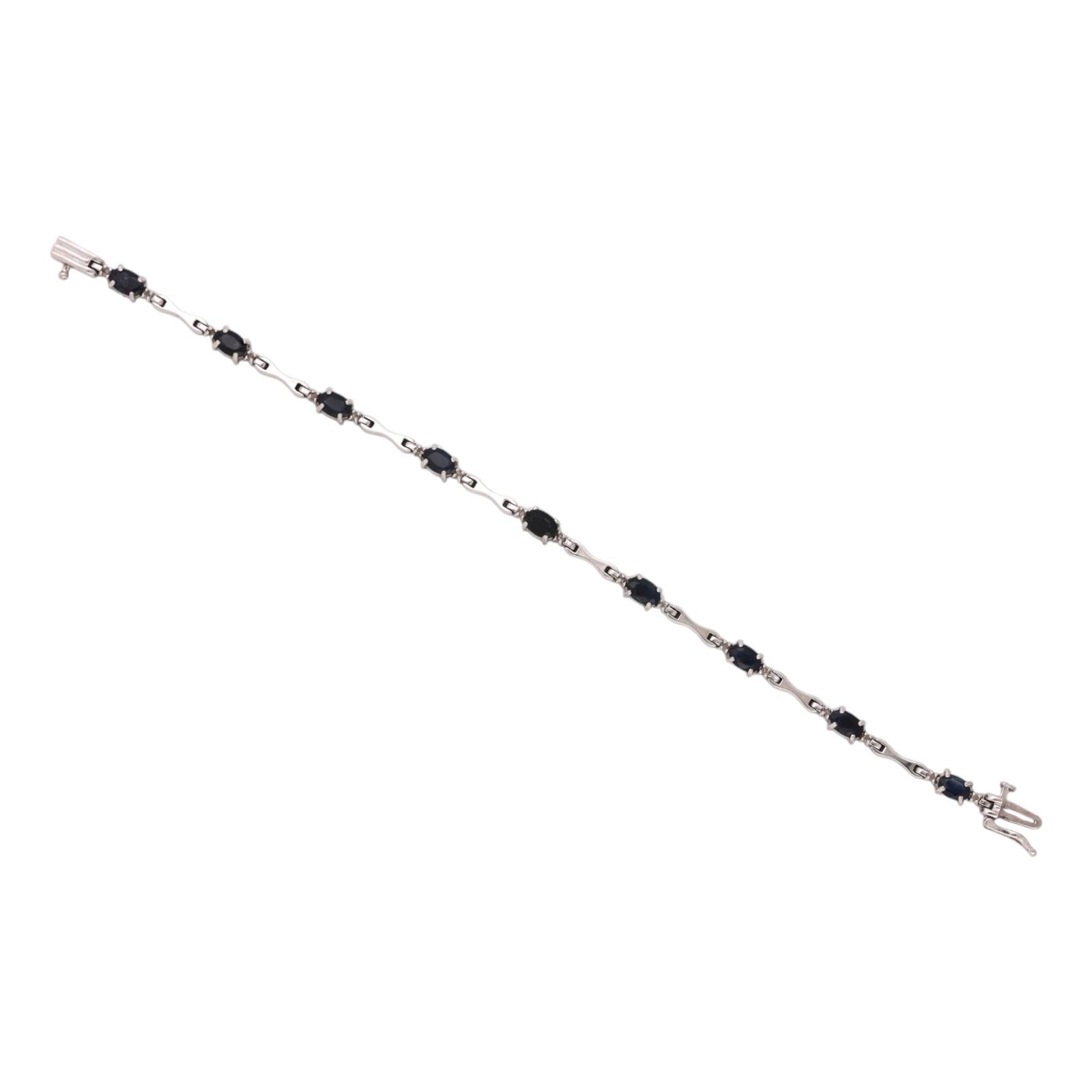 Blue Sapphire Diamond Station Bracelet 14K White Gold 6.05 CTW 7.25" Estate