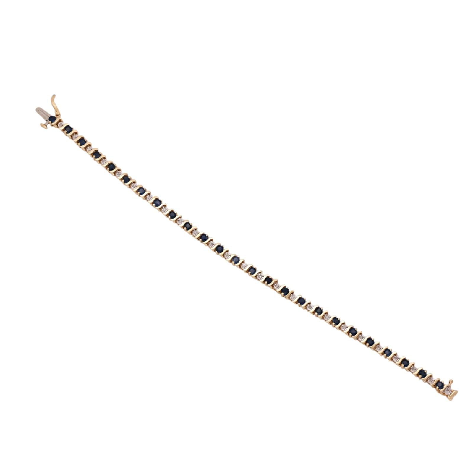 Sapphire Diamond S Link Tennis Bracelet 14K Yellow Gold 3.25 CTW 7" Ladies