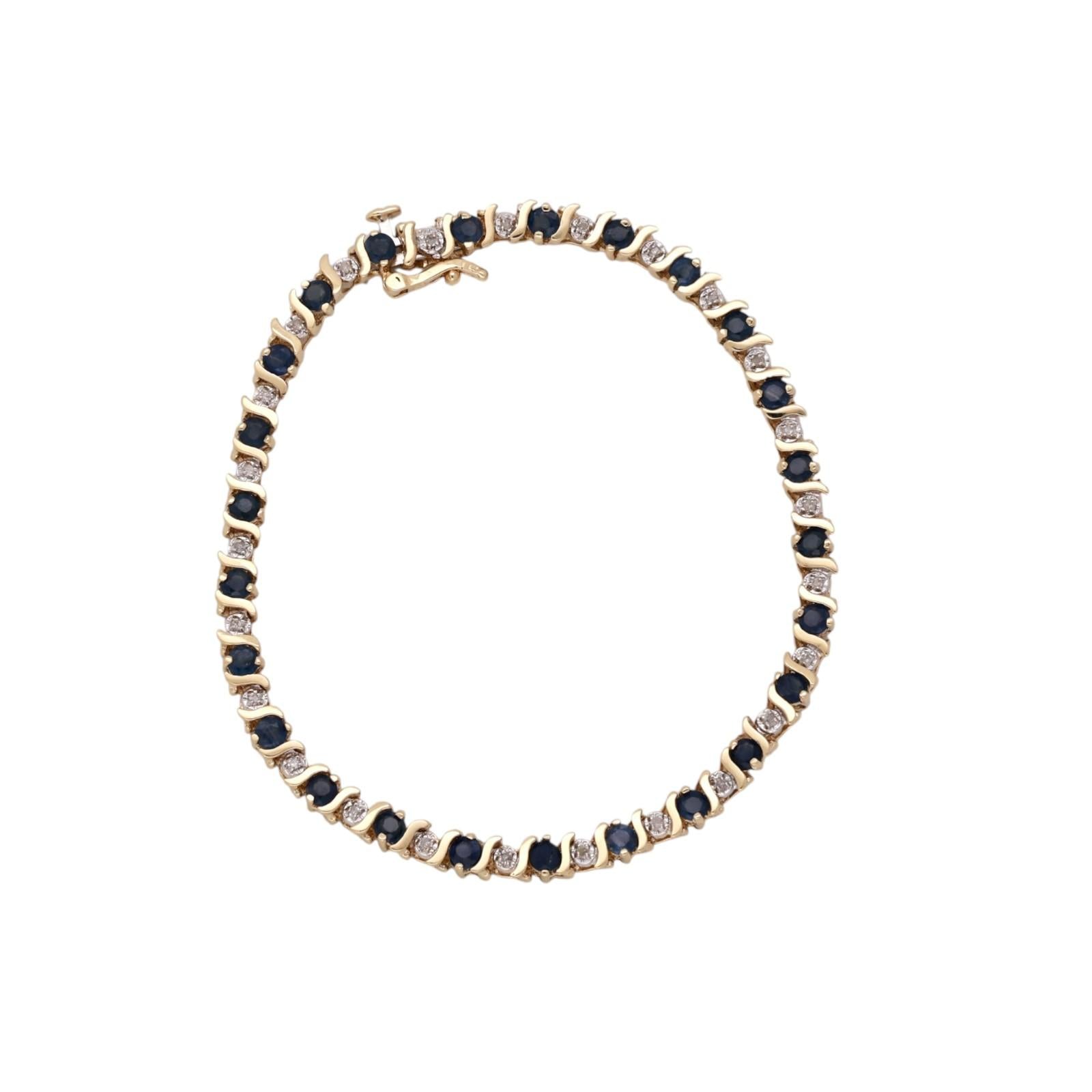 Sapphire Diamond S Link Tennis Bracelet 14K Yellow Gold 3.25 CTW 7" Ladies