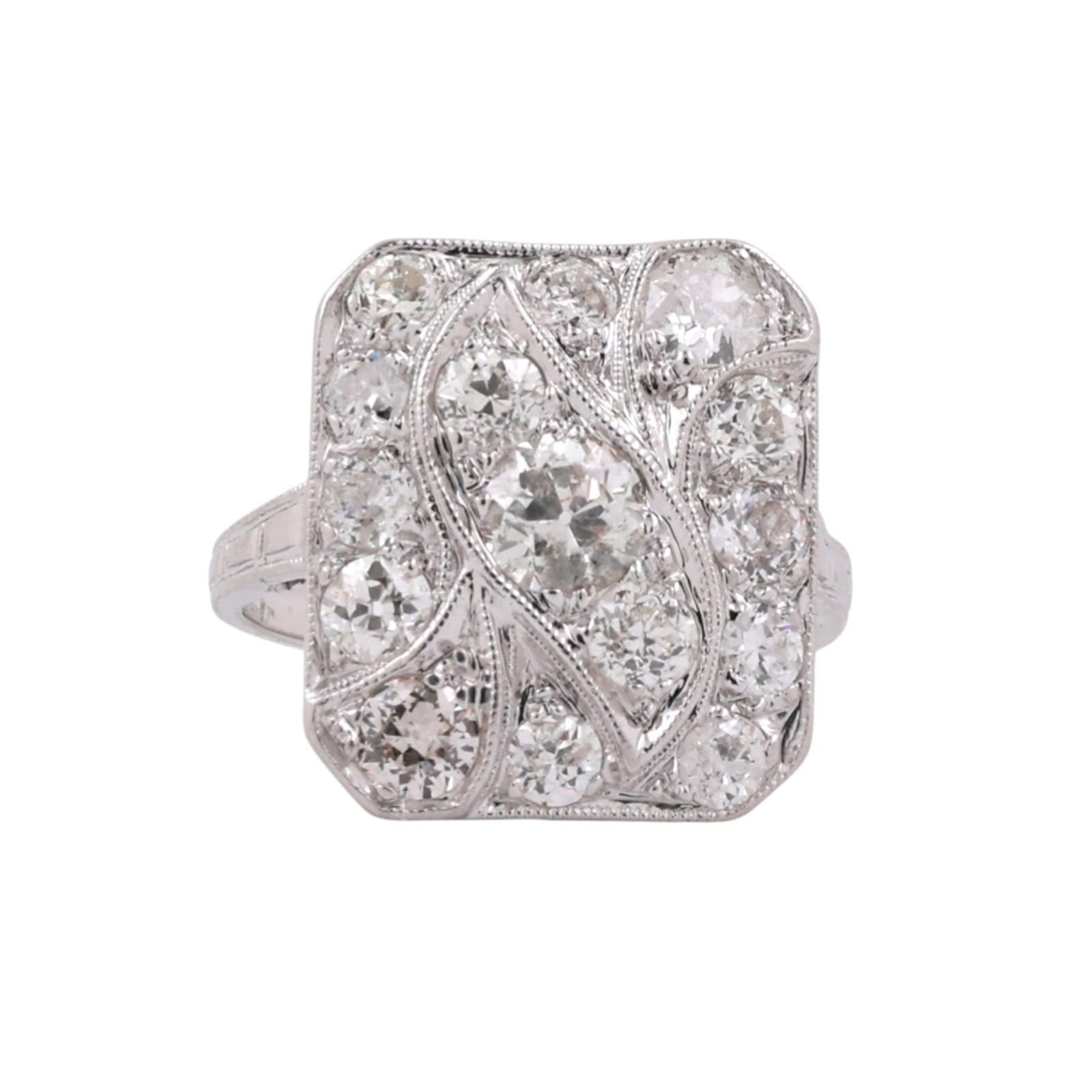 1.90 TW Old European Modern Cut Diamond Statement Ring Platinum Size 5 Vintage