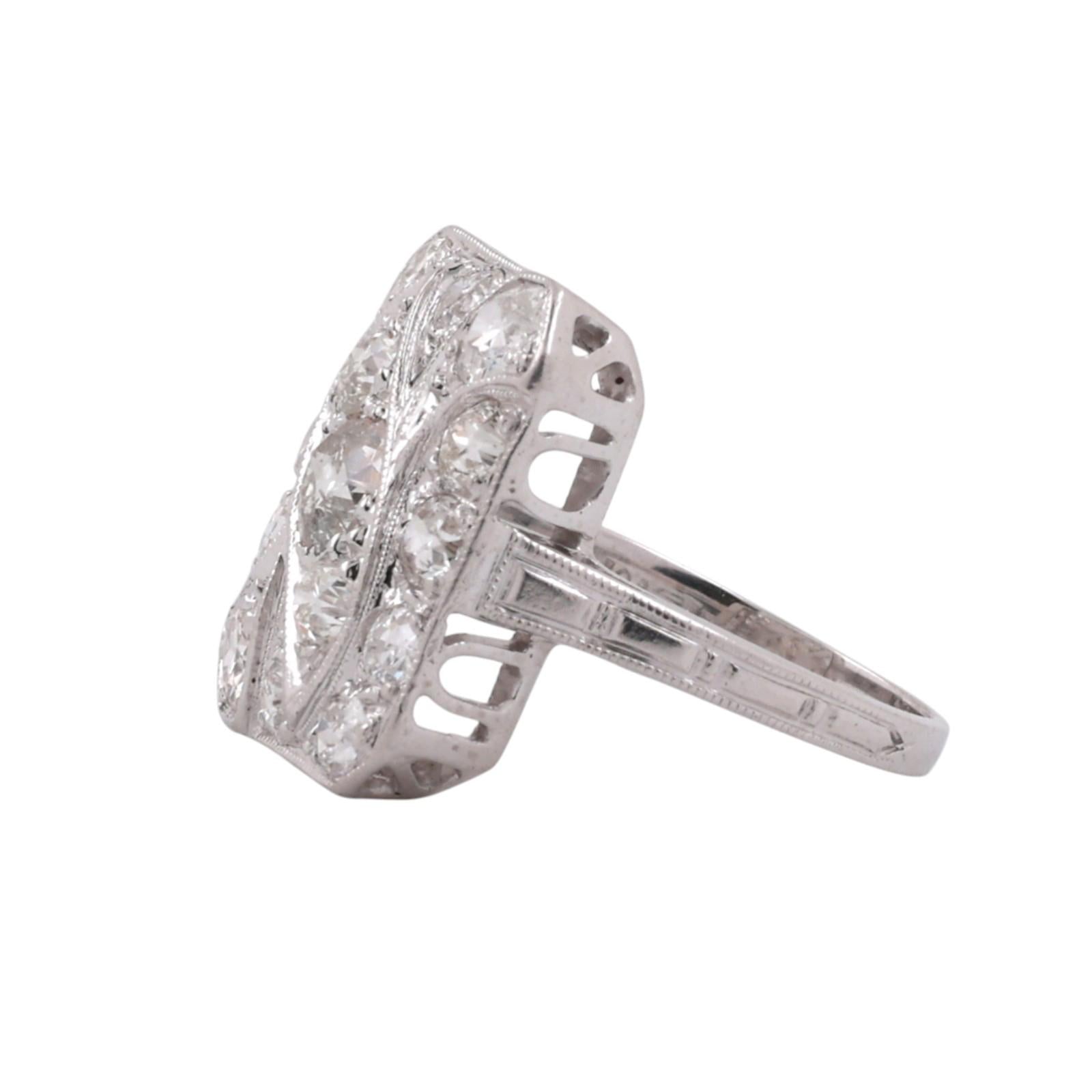 1.90 TW Old European Modern Cut Diamond Statement Ring Platinum Size 5 Vintage