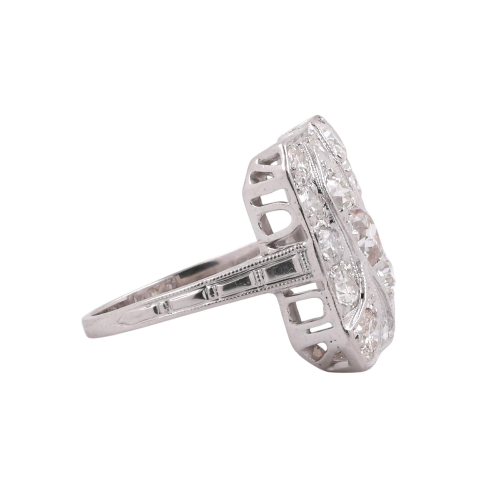 1.90 TW Old European Modern Cut Diamond Statement Ring Platinum Size 5 Vintage