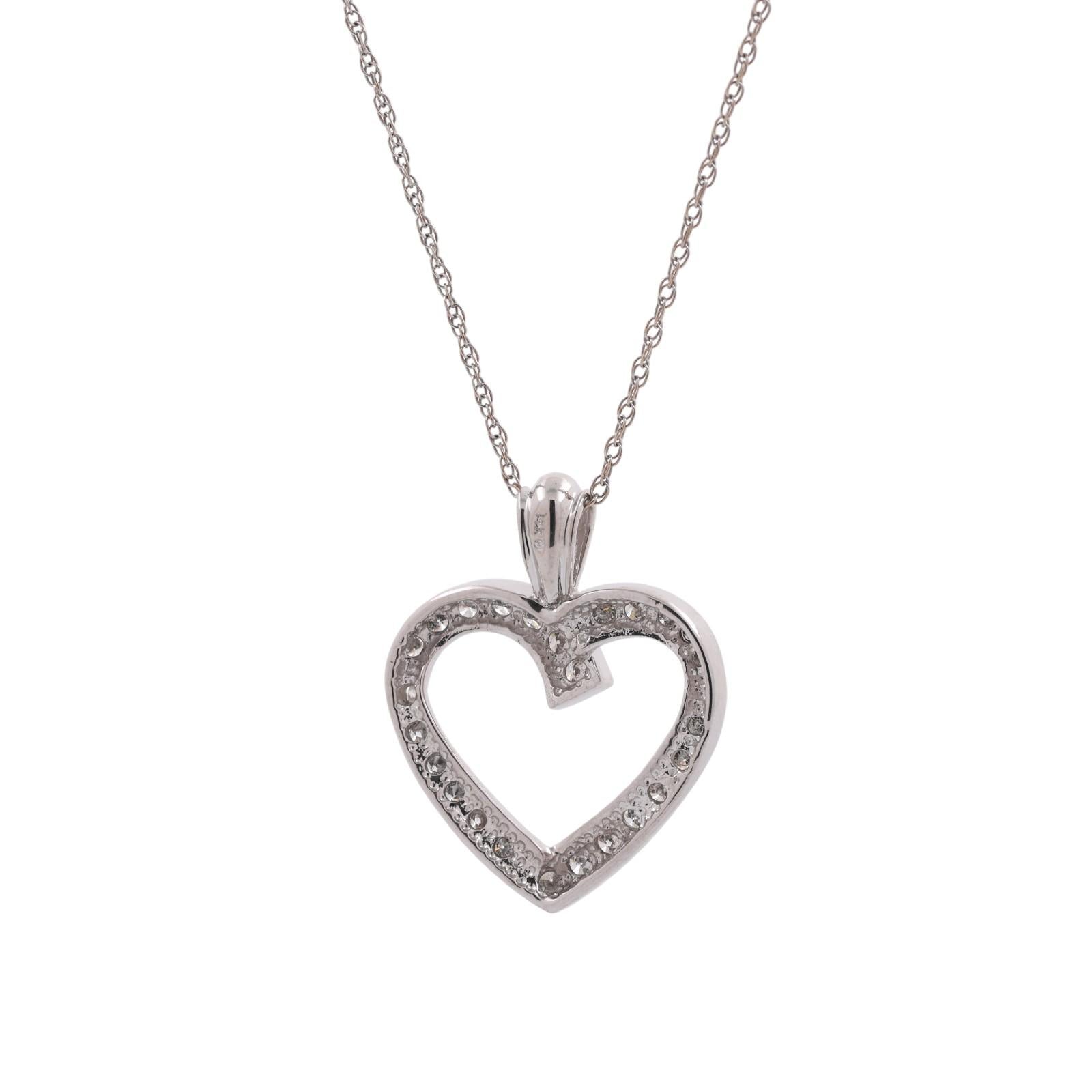0.50 TW Diamond Open Heart Pendant Rope Chain Necklace 14K White Gold 18.25"