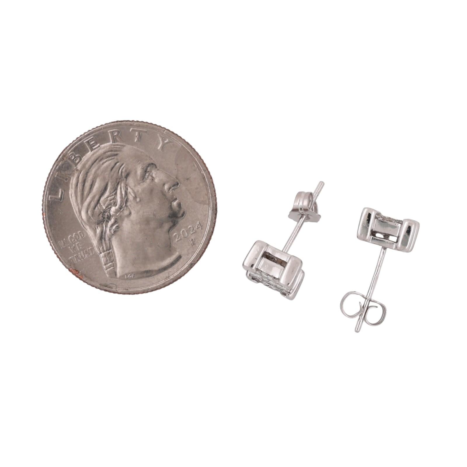 Cluster Diamond Square Stud Earrings 14K White Gold 1.00 TW 0.30" Estate