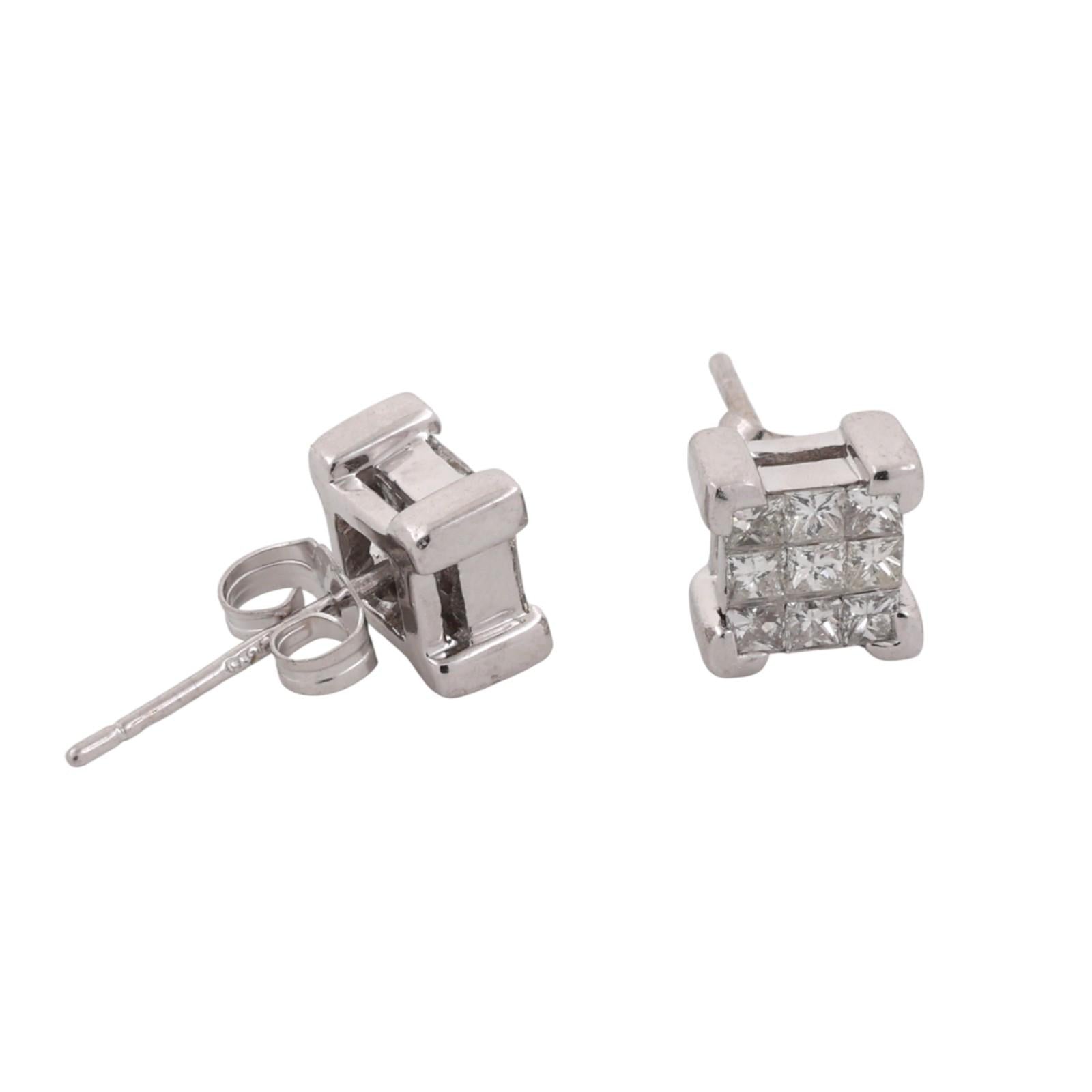 Cluster Diamond Square Stud Earrings 14K White Gold 1.00 TW 0.30" Estate
