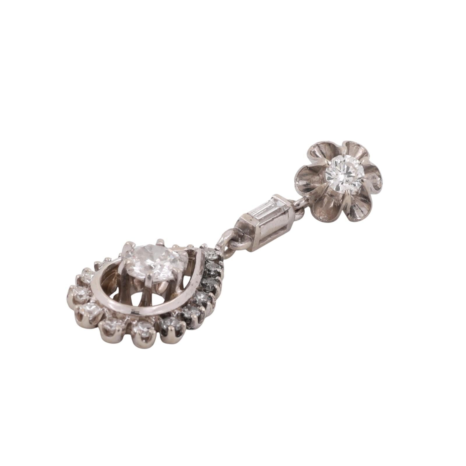 Vintage Floral Teardrop Halo Diamond Pendant 14K White Gold 1.05 TW 1.40" Estate