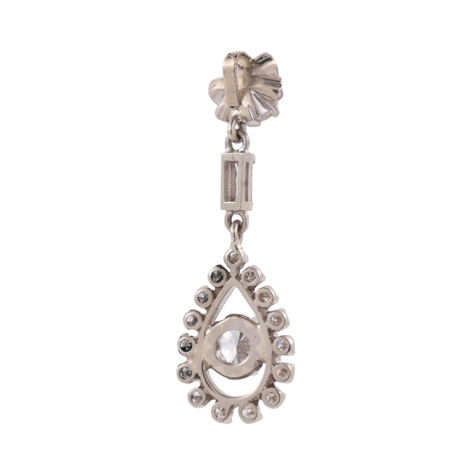 Vintage Floral Teardrop Halo Diamond Pendant 14K White Gold 1.05 TW 1.40" Estate