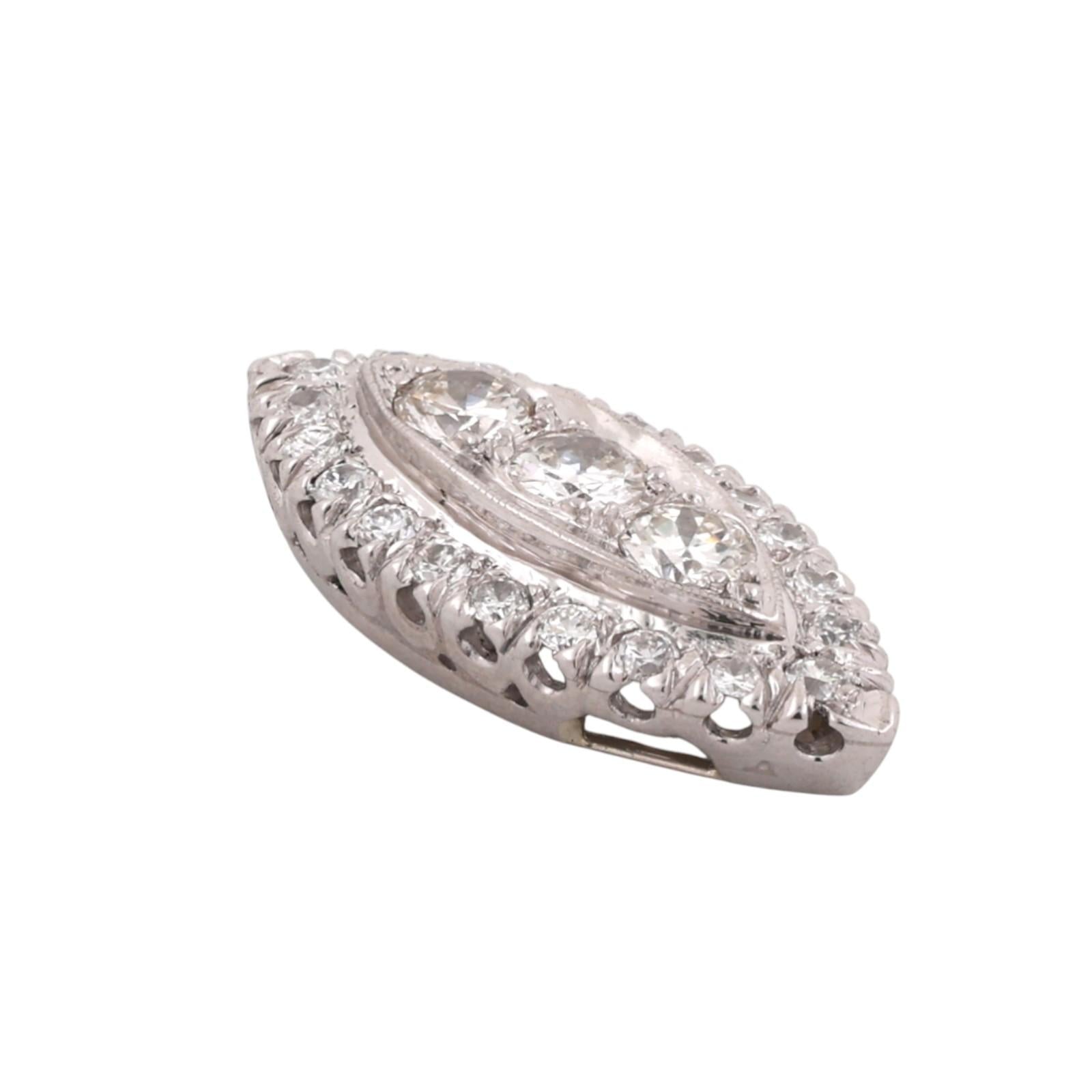 Platinum Art Deco Diamond Marquise Shaped Halo Pendant 1.15 TW 0.90" Estate