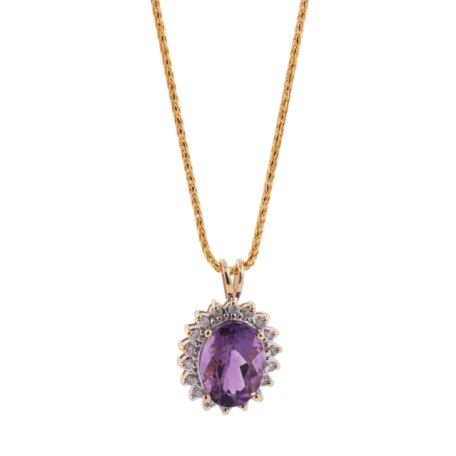 Amethyst Halo Diamond Floral Pendant Chain Necklace 14K Gold 6.25 CTW 21.5"