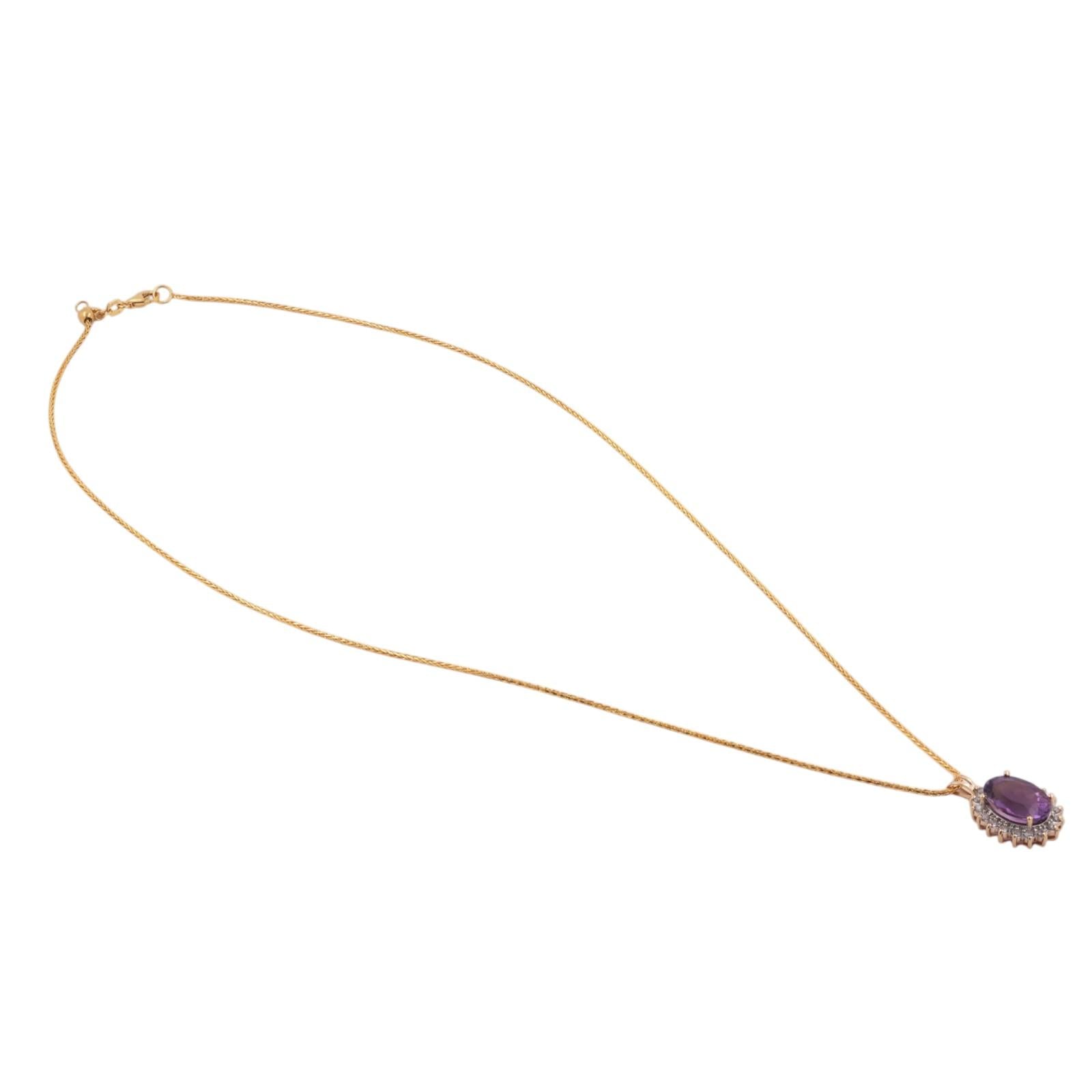 Amethyst Halo Diamond Floral Pendant Chain Necklace 14K Gold 6.25 CTW 21.5"