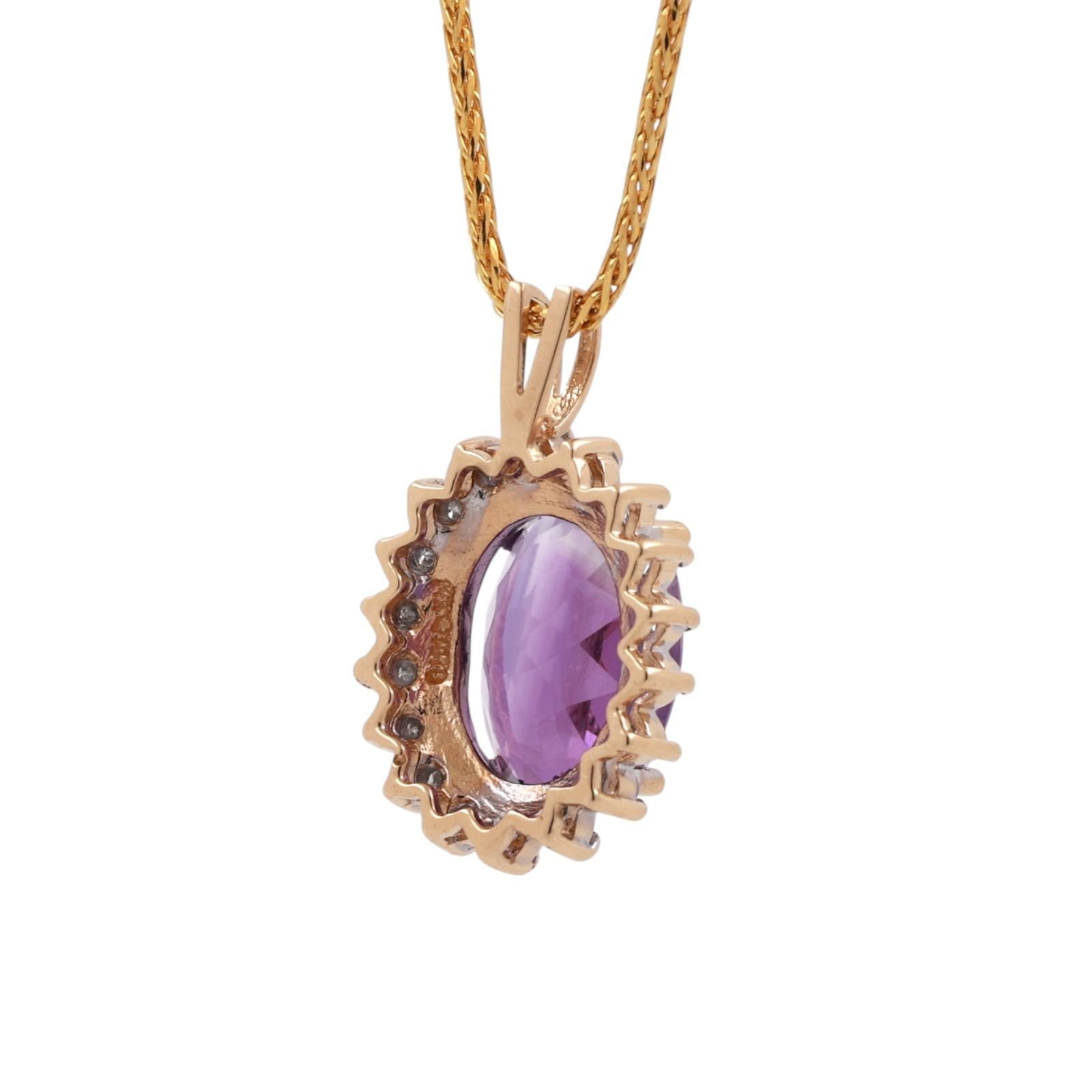 Amethyst Halo Diamond Floral Pendant Chain Necklace 14K Gold 6.25 CTW 21.5"