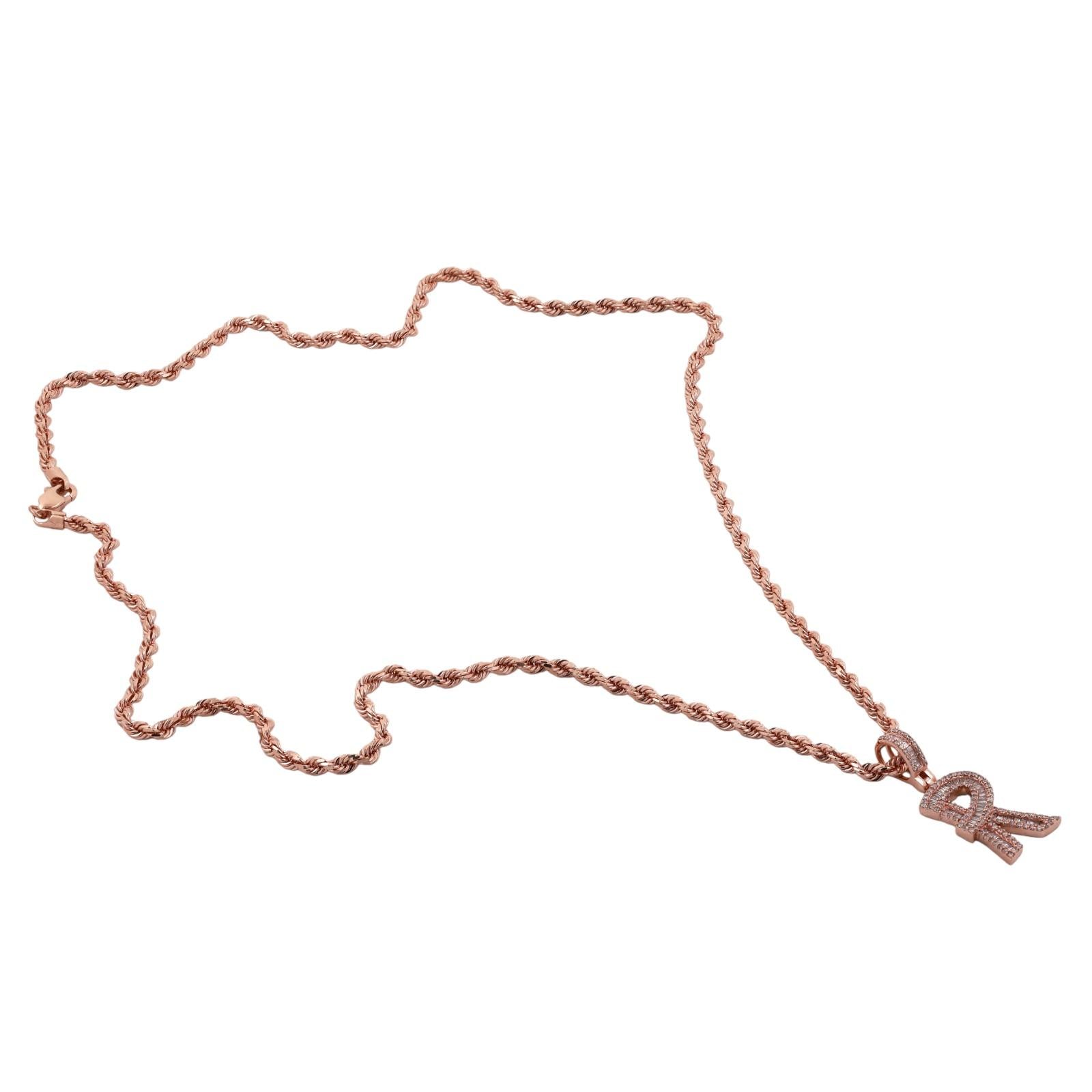 10K Rose Gold 1.00CTW Diamond Initial R Pendant 22" Rope Chain