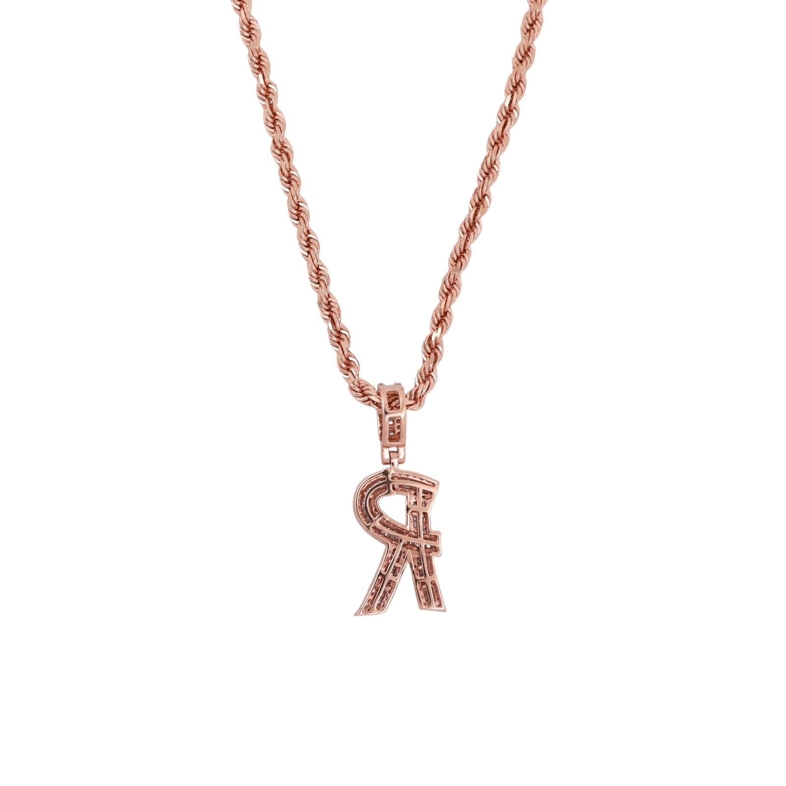 10K Rose Gold 1.00CTW Diamond Initial R Pendant 22" Rope Chain