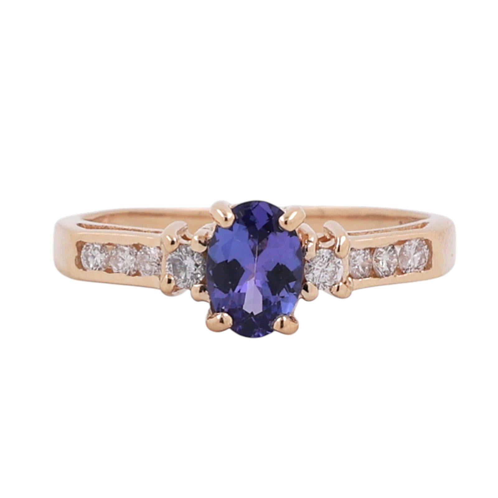 Tanzanite Diamond Cocktail Ring 14K Yellow Gold 0.75 CTW Size 6 Ladies Estate