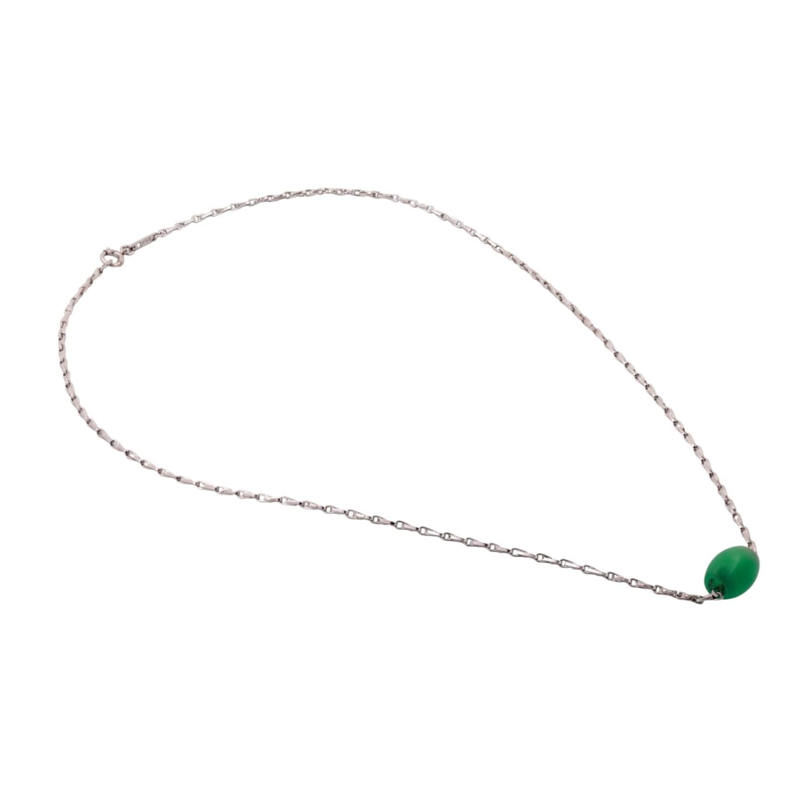 Green Onyx Slider Pendant Platinum Fancy Link Chain Necklace 19" Unisex Estate