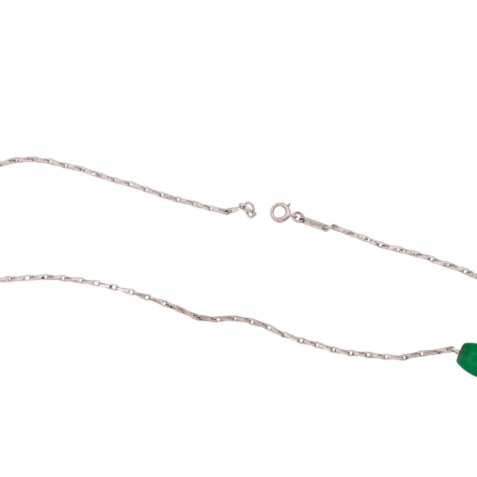 Green Onyx Slider Pendant Platinum Fancy Link Chain Necklace 19" Unisex Estate