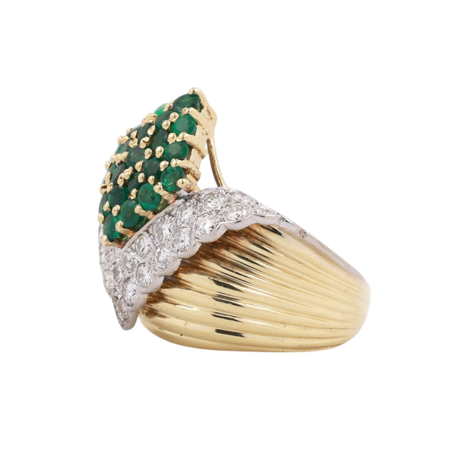 Two-Tone Gold 2.00CTW Diamond And 1.68CTW Emerald Cluster Navette Ring Size 9.75