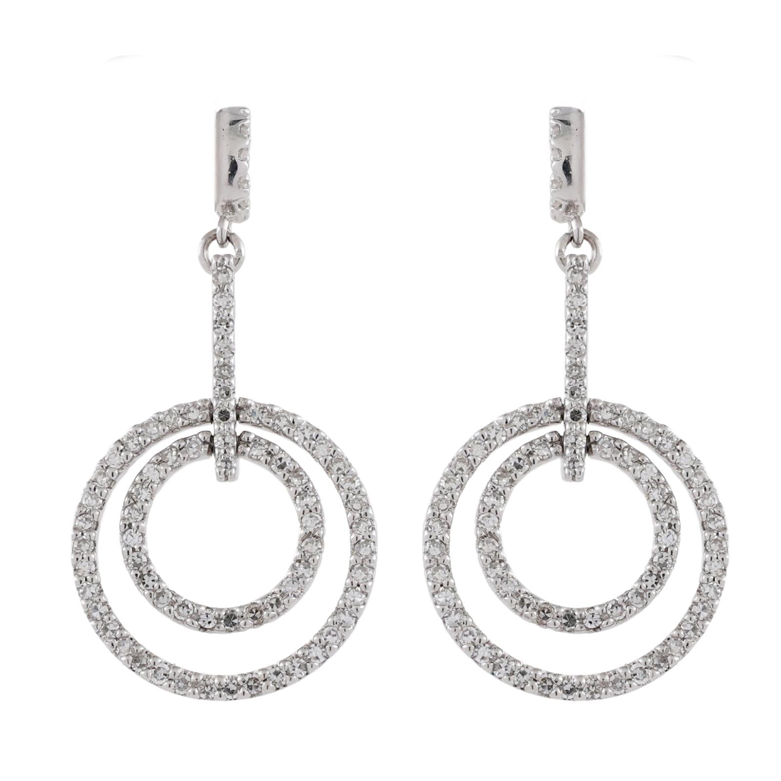 Double Circle Diamond Drop Dangle Earrings 0.75 TW White Gold 1.10" Ladies