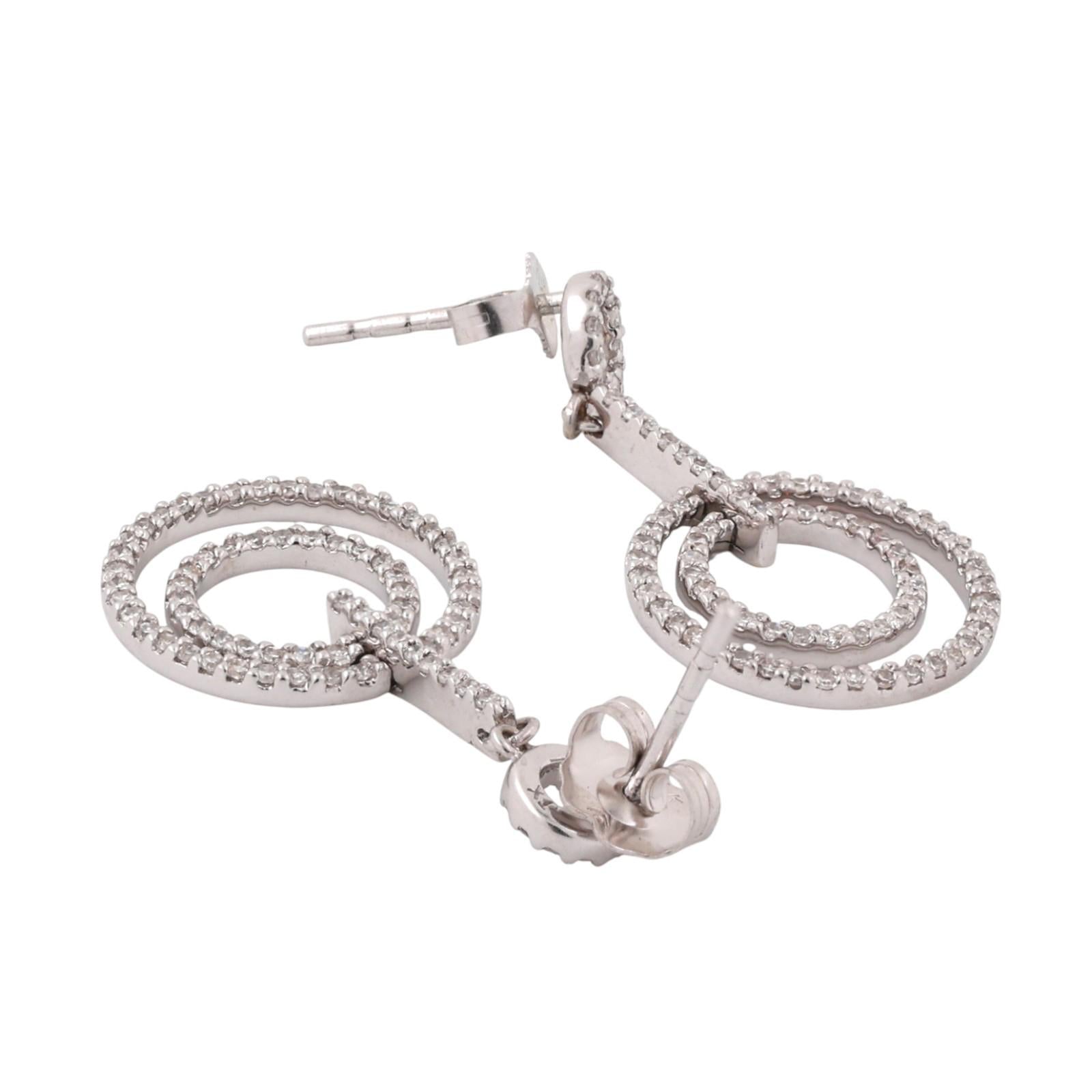 Double Circle Diamond Drop Dangle Earrings 0.75 TW White Gold 1.10" Ladies