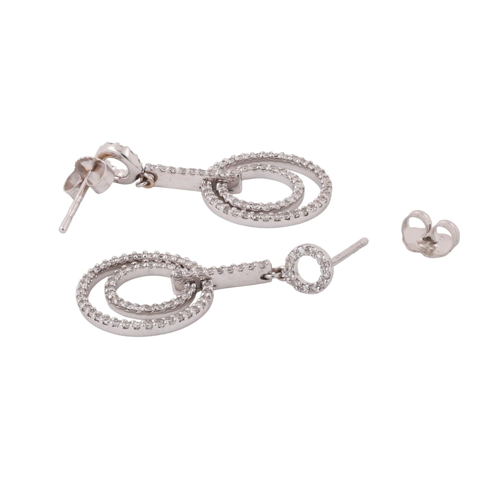 Double Circle Diamond Drop Dangle Earrings 0.75 TW White Gold 1.10" Ladies