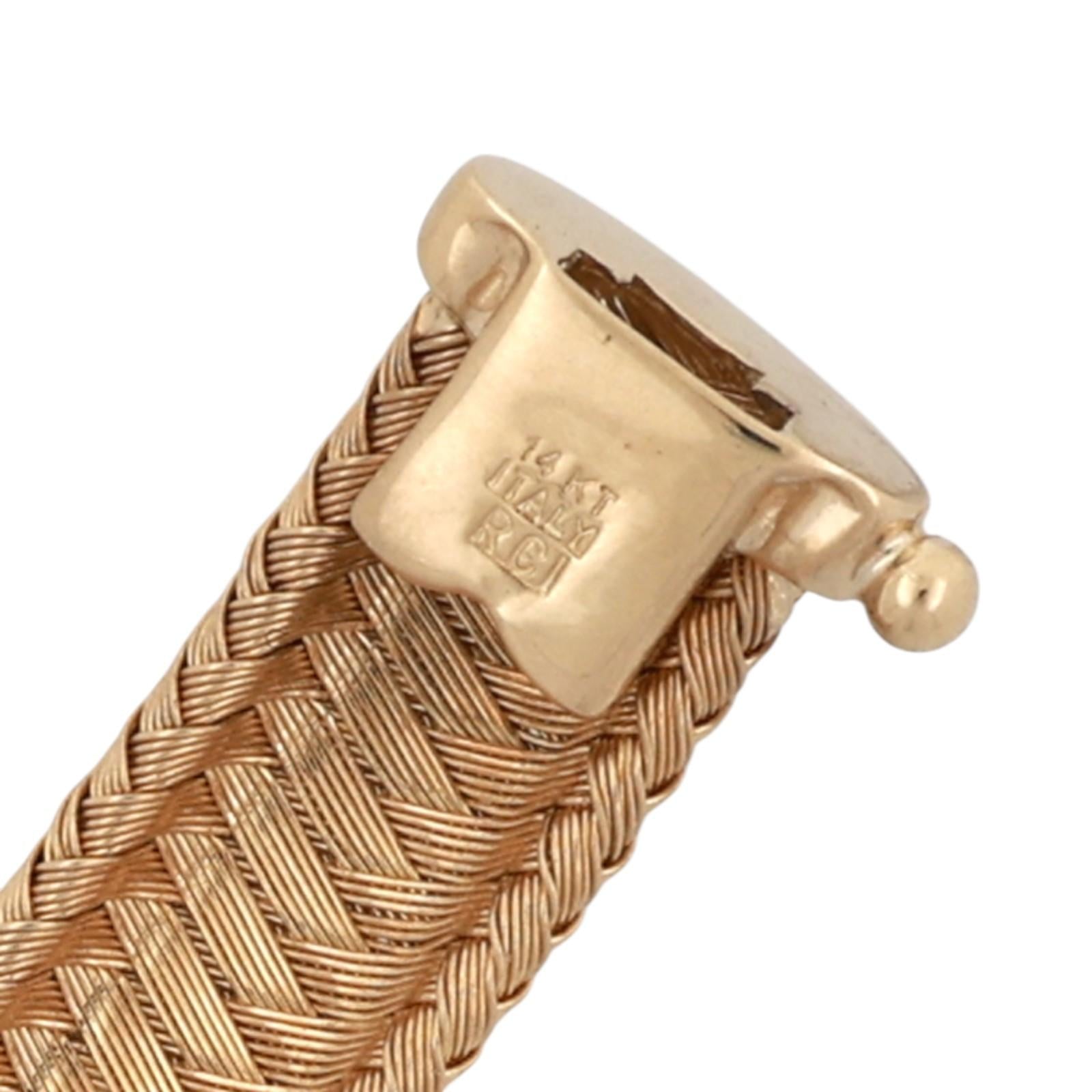 14K Gold Woven Basket Weave Diamond Station Wide Bracelet 0.18 TW 7.5" Ladies