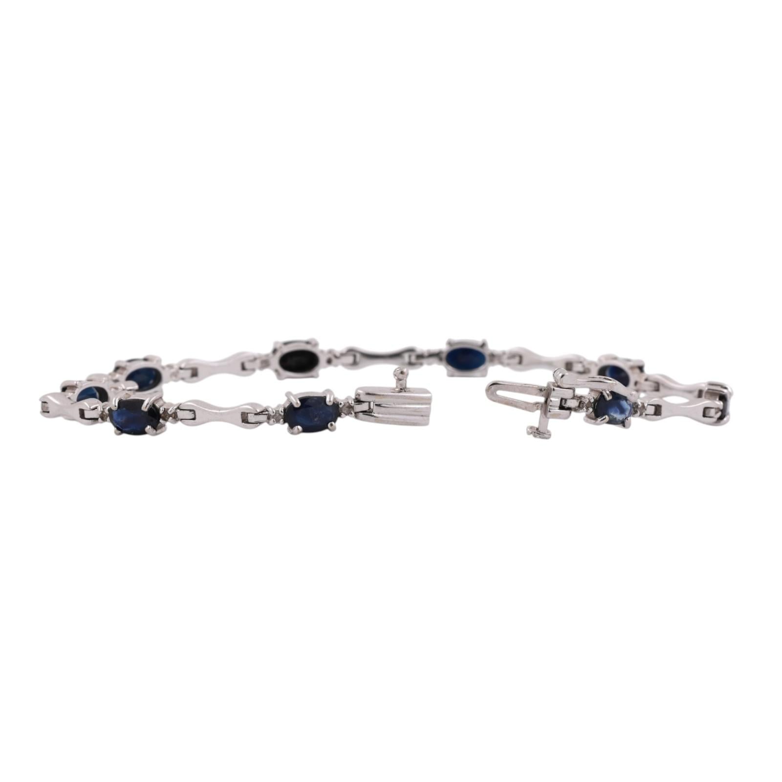 Blue Sapphire Diamond Station Bracelet 14K White Gold 6.05 CTW 7.25" Estate