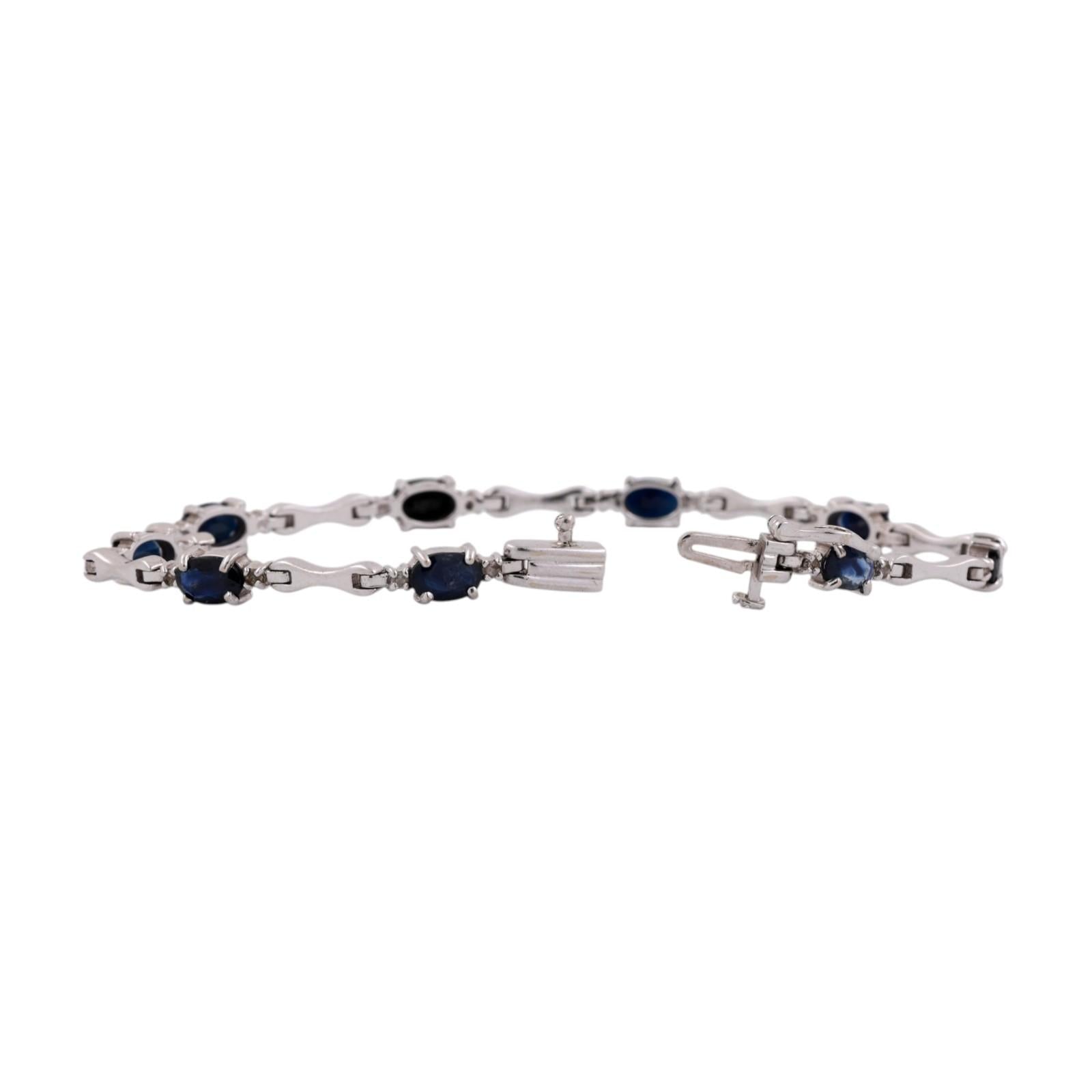 Blue Sapphire Diamond Station Bracelet 14K White Gold 6.05 CTW 7.25" Estate