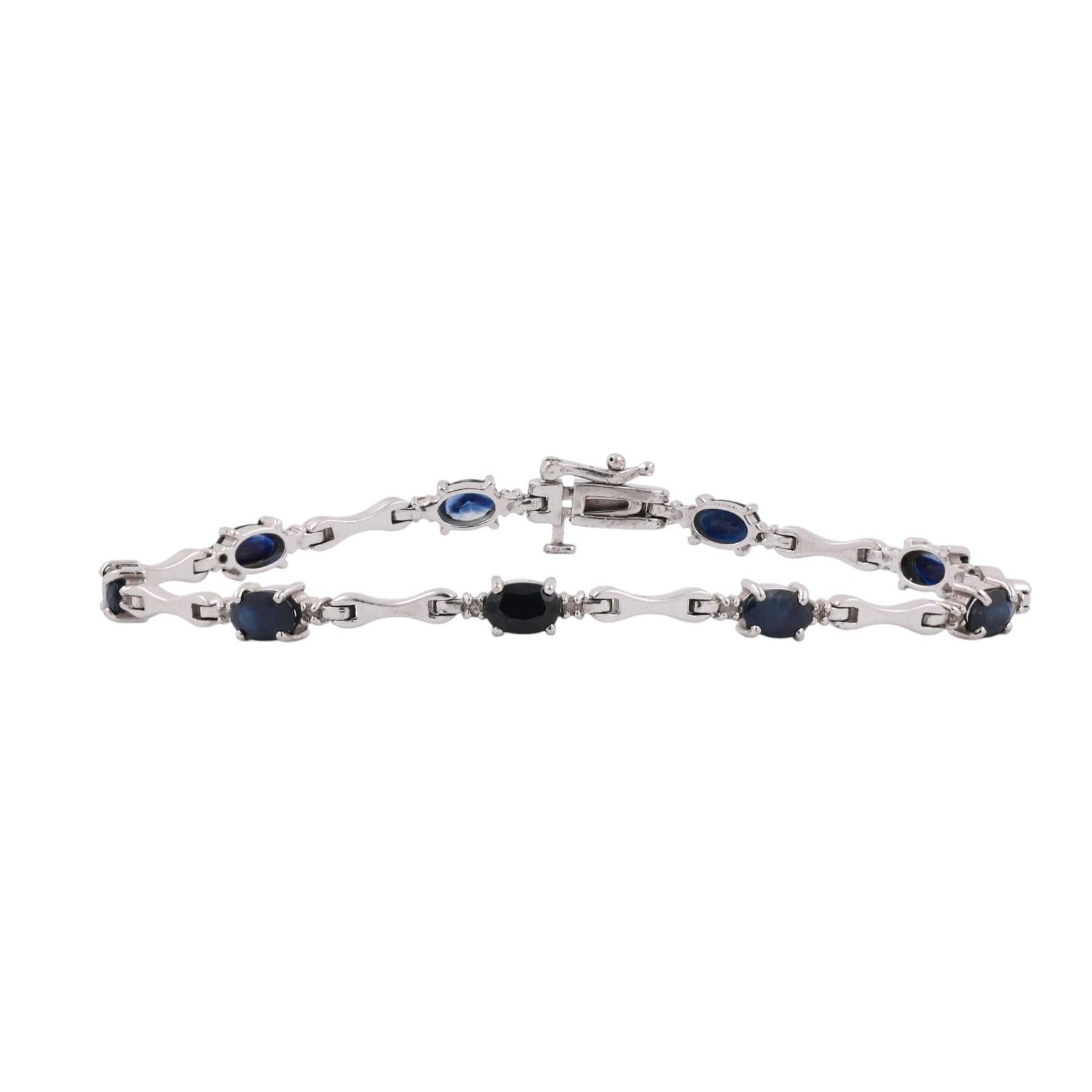 Blue Sapphire Diamond Station Bracelet 14K White Gold 6.05 CTW 7.25" Estate
