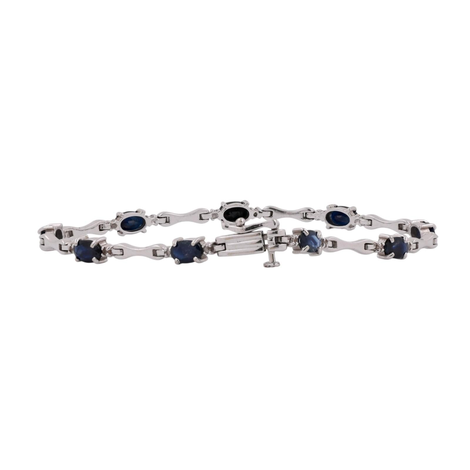 Blue Sapphire Diamond Station Bracelet 14K White Gold 6.05 CTW 7.25" Estate