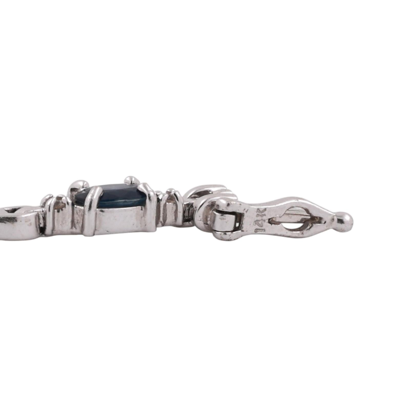 Blue Sapphire Diamond Station Bracelet 14K White Gold 6.05 CTW 7.25" Estate