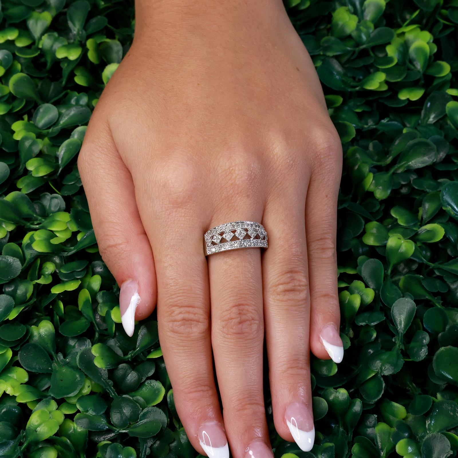 0.37 TW Diamond Filigree Wide Band Ring 10K White Gold Ladies Size 7.25