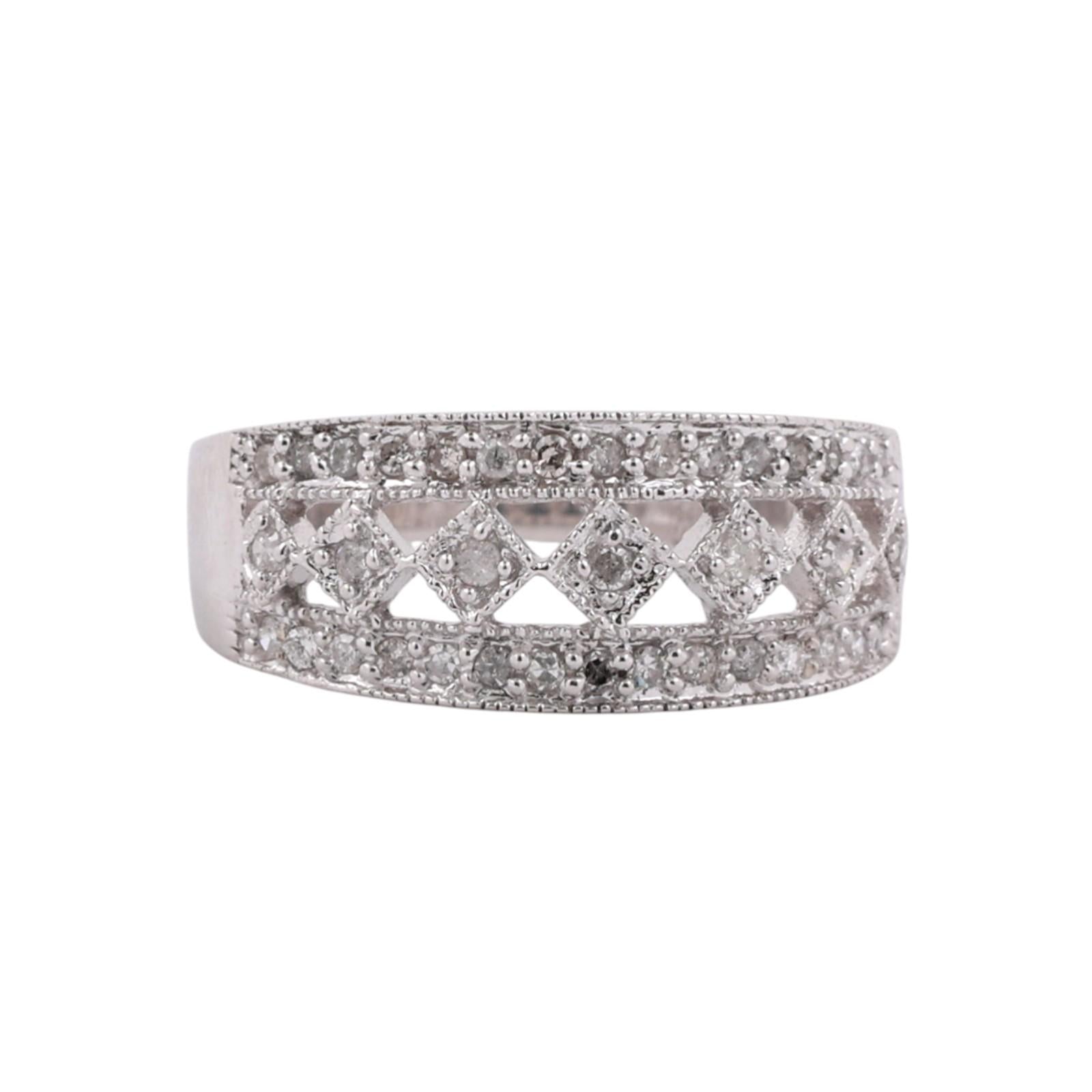 0.37 TW Diamond Filigree Wide Band Ring 10K White Gold Ladies Size 7.25