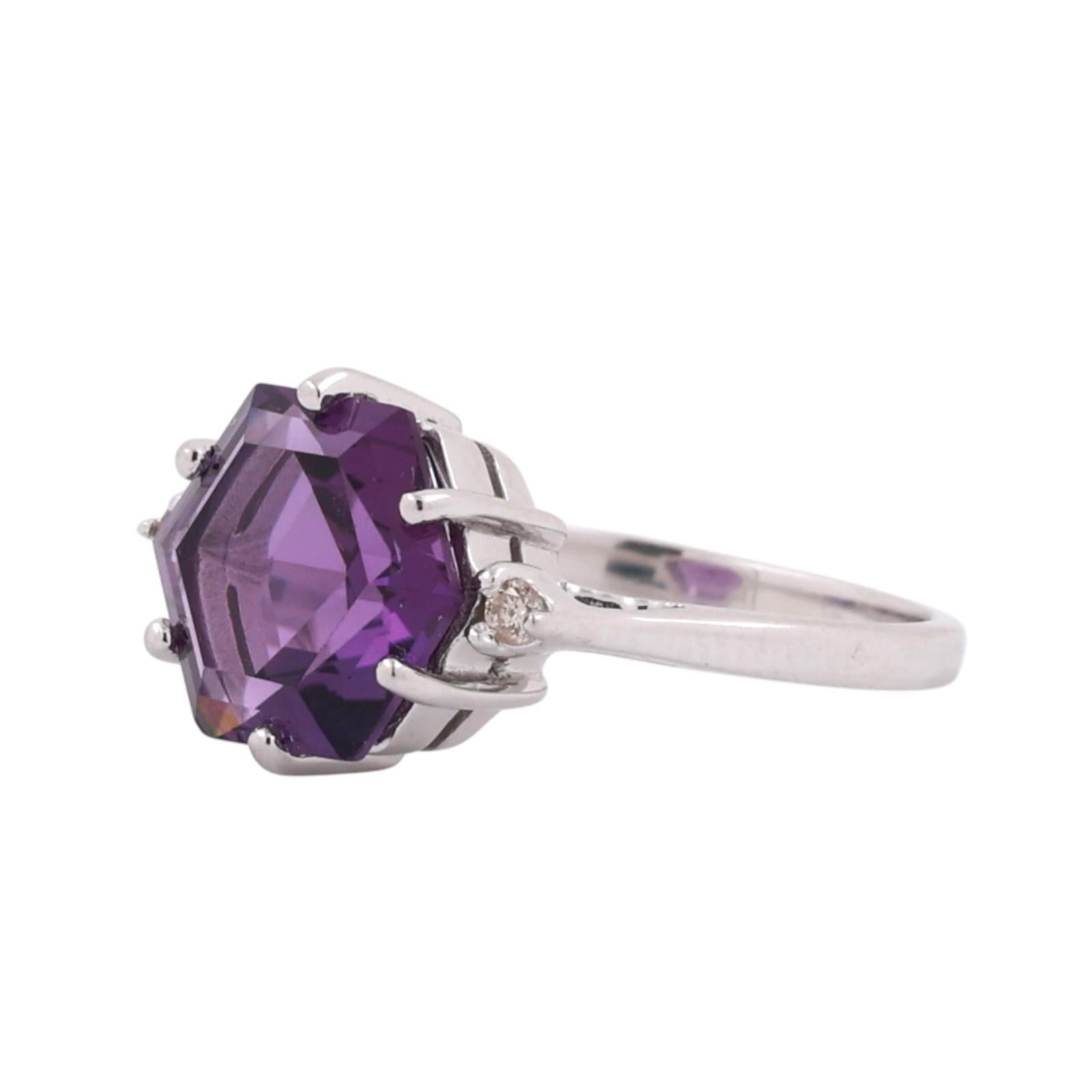 Vintage Alexandrite Diamond Cocktail Ring 10K White Gold Lab Grown Gem Size 6