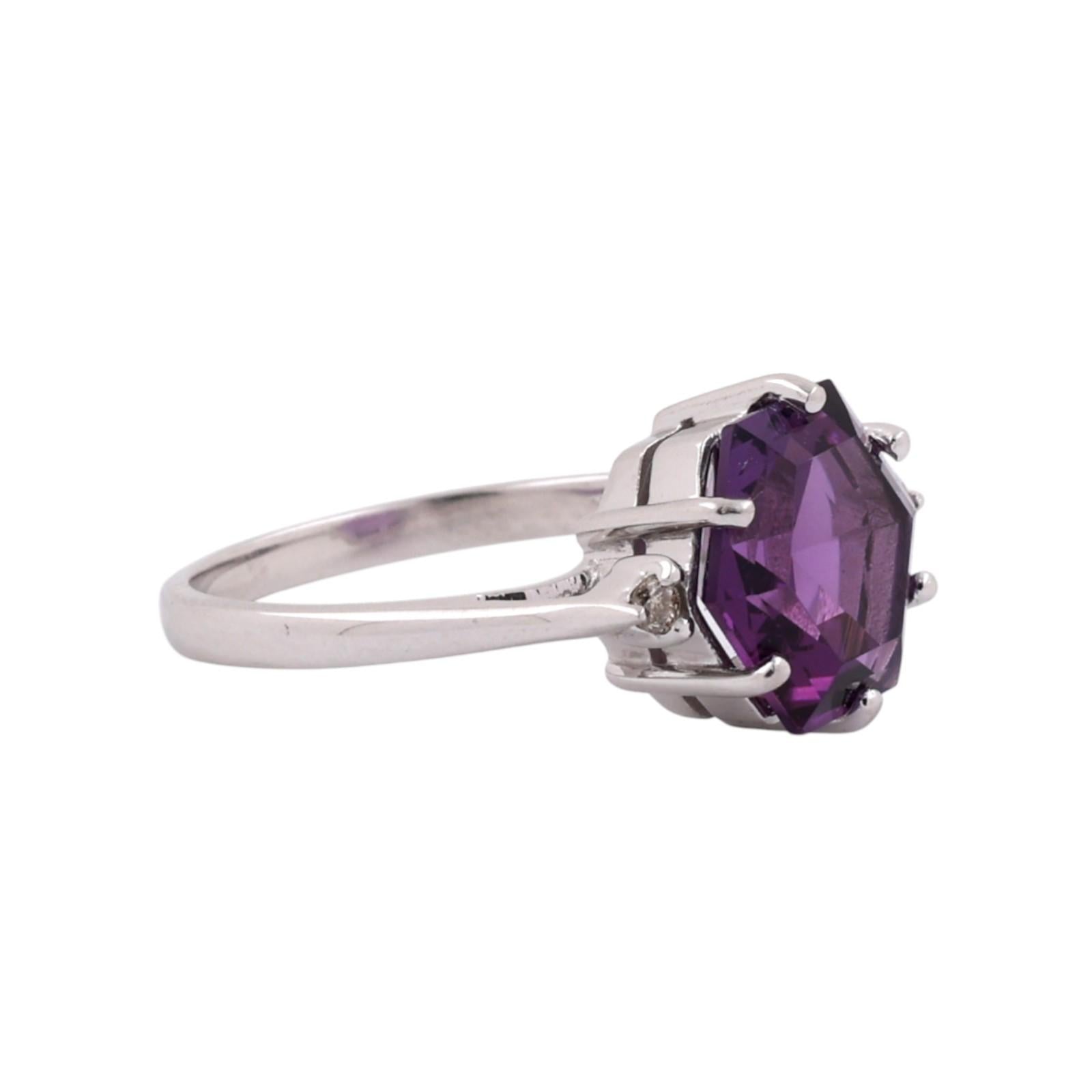Vintage Alexandrite Diamond Cocktail Ring 10K White Gold Lab Grown Gem Size 6