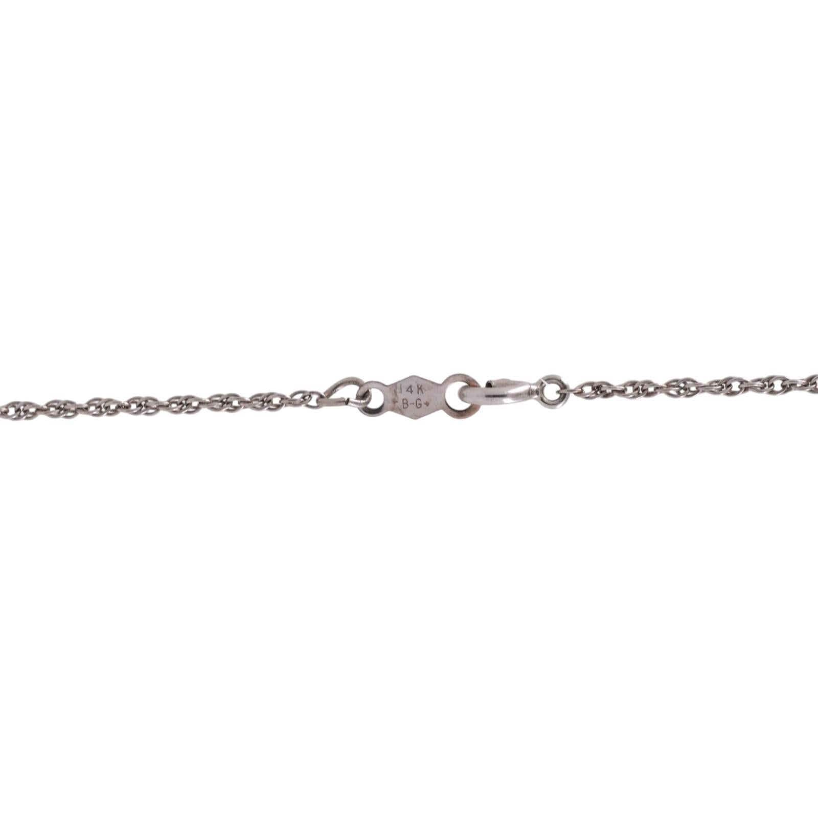 Vintage Akoya Pearl Diamond Dangle Pendant Chain Necklace White Gold 16" Ladies