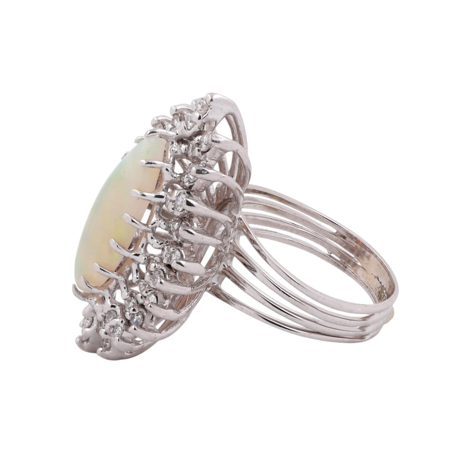 Vintage White Gold Marquise Opal Diamond Halo Cocktail Ring 3.37CTW Size 7.5