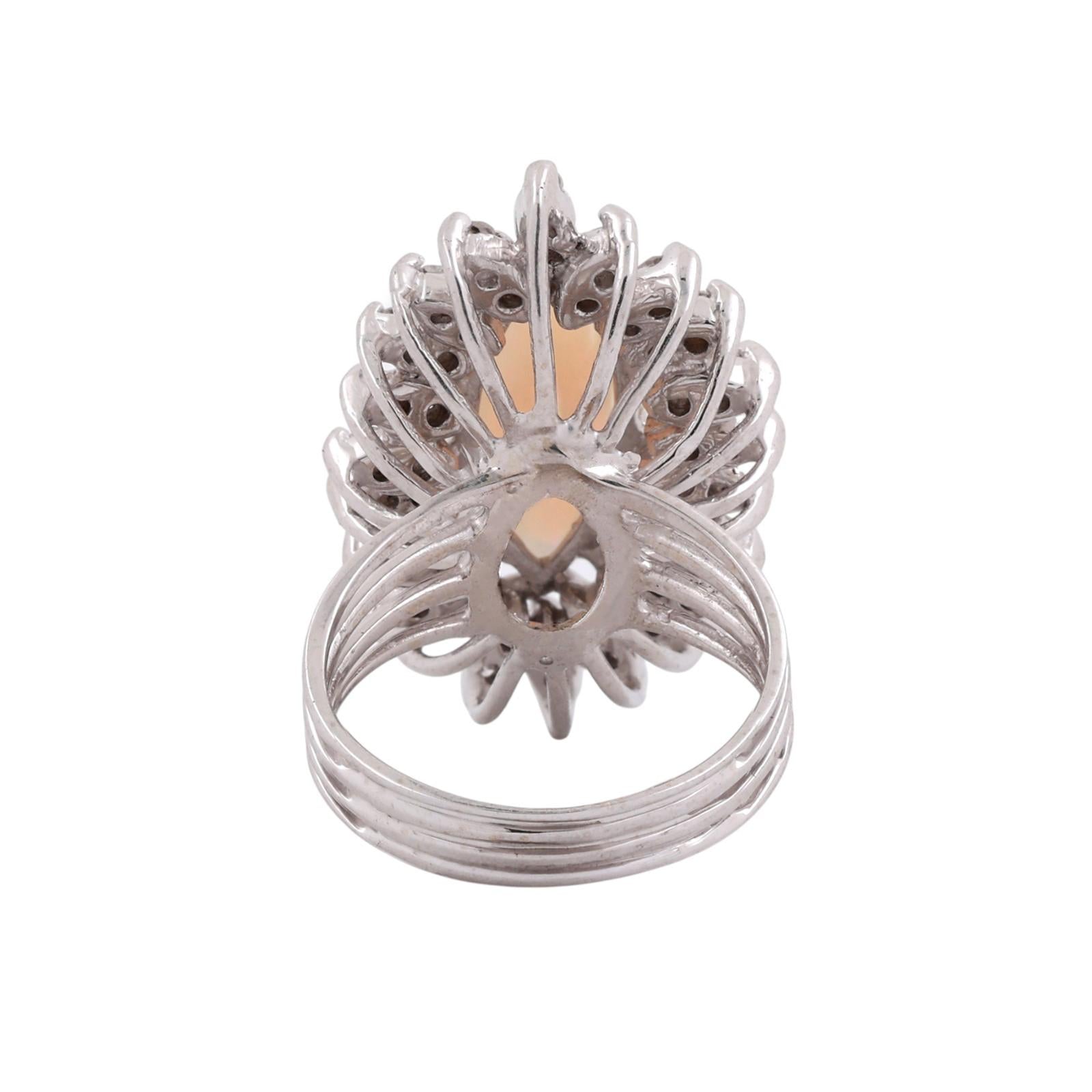 Vintage White Gold Marquise Opal Diamond Halo Cocktail Ring 3.37CTW Size 7.5