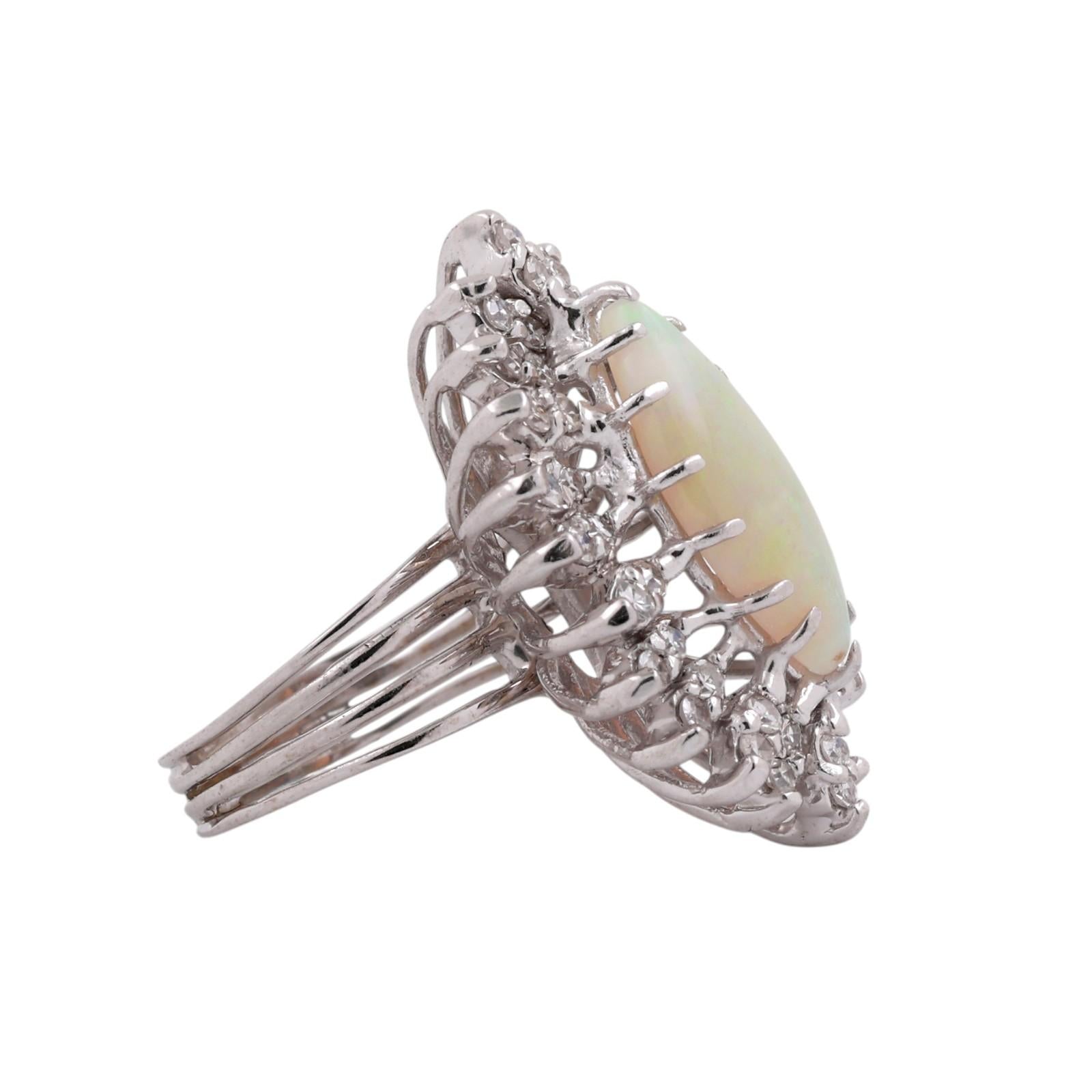 Vintage White Gold Marquise Opal Diamond Halo Cocktail Ring 3.37CTW Size 7.5