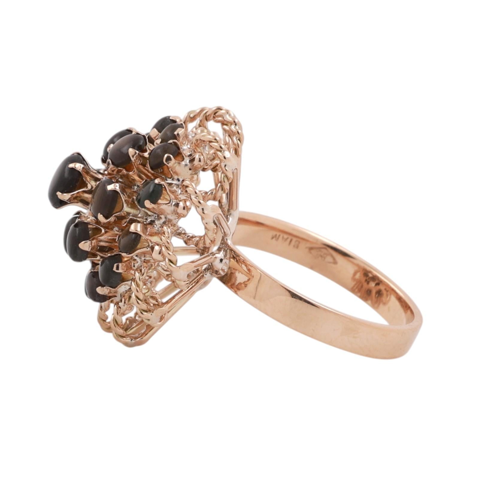 Black Star Sapphire Cocktail Flower Ring Yellow Gold 1.95 CTW Size 7.25 Ladies