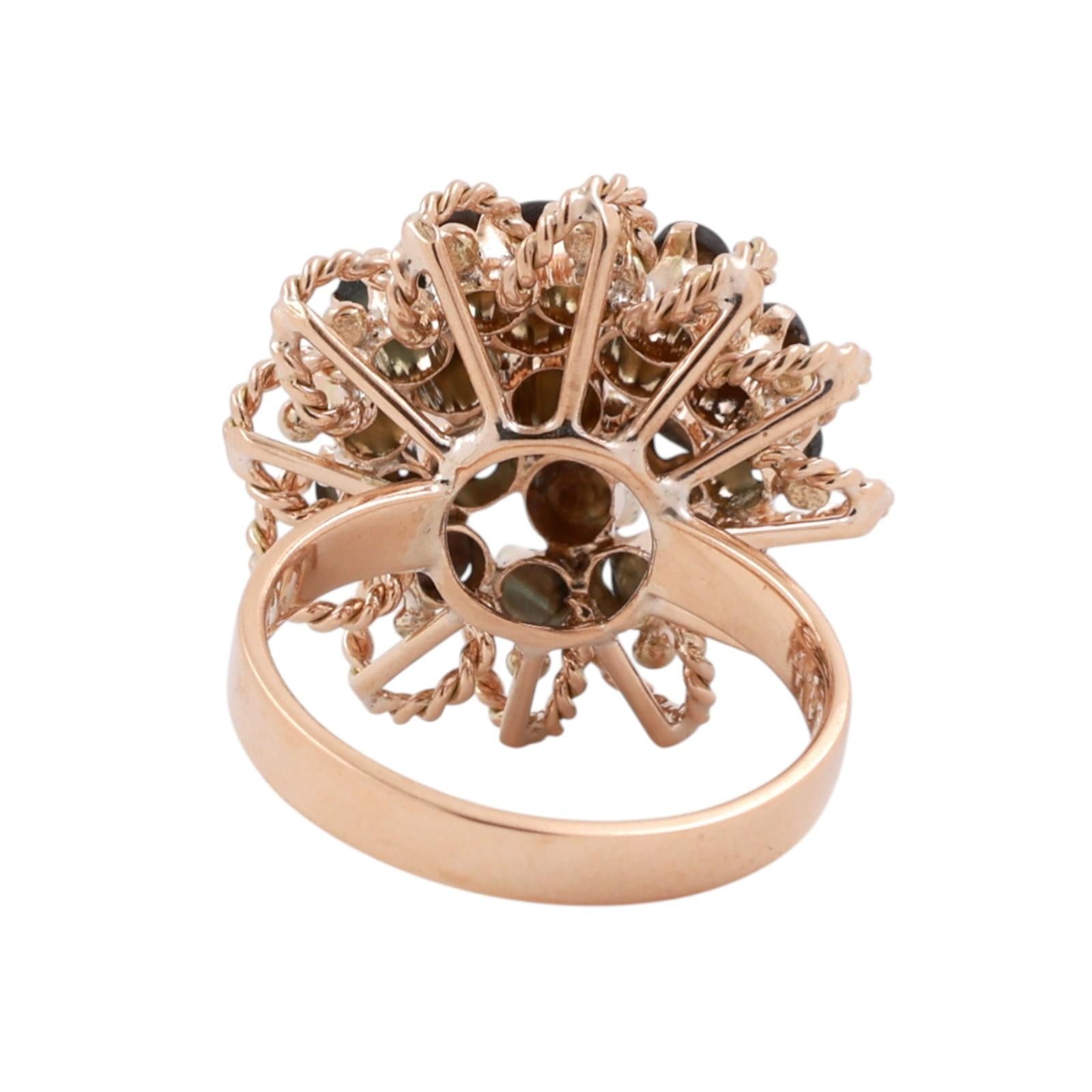Black Star Sapphire Cocktail Flower Ring Yellow Gold 1.95 CTW Size 7.25 Ladies