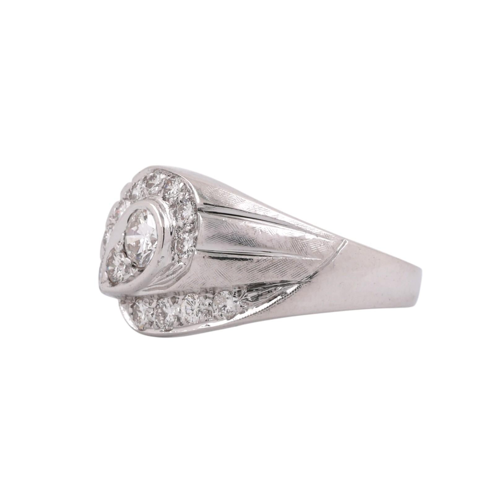 Diamond Cocktail Ring White Gold 1.05 TW Size 8.75 Ladies Vintage Estate