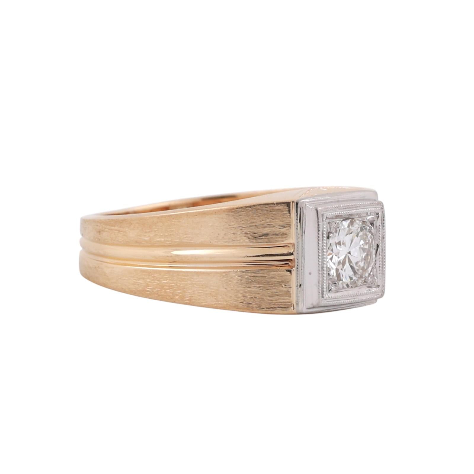 0.50 CT Mens Diamond Signet Ring Two-Tone Gold Size 9 Vintage Estate