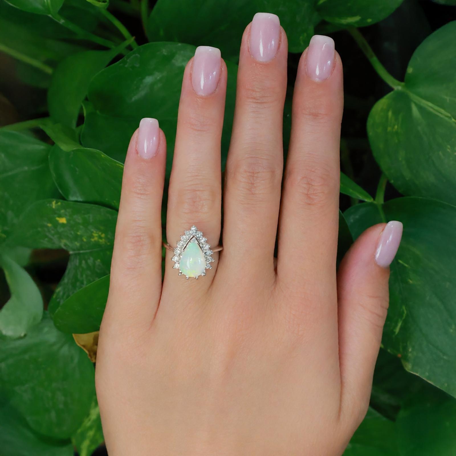 1.40CTW Pear Opal Diamond Halo Ring White Gold G-H SI Vintage Estate Size 7