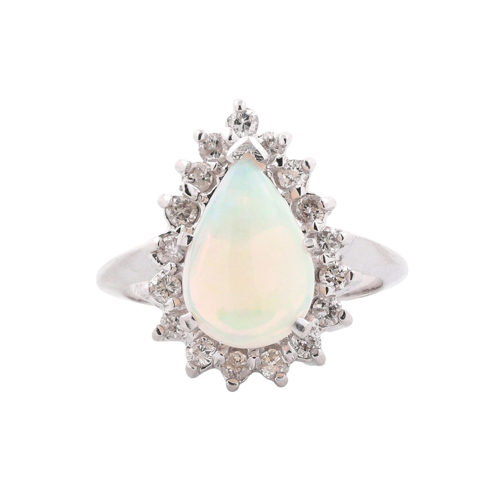 1.40CTW Pear Opal Diamond Halo Ring White Gold G-H SI Vintage Estate Size 7