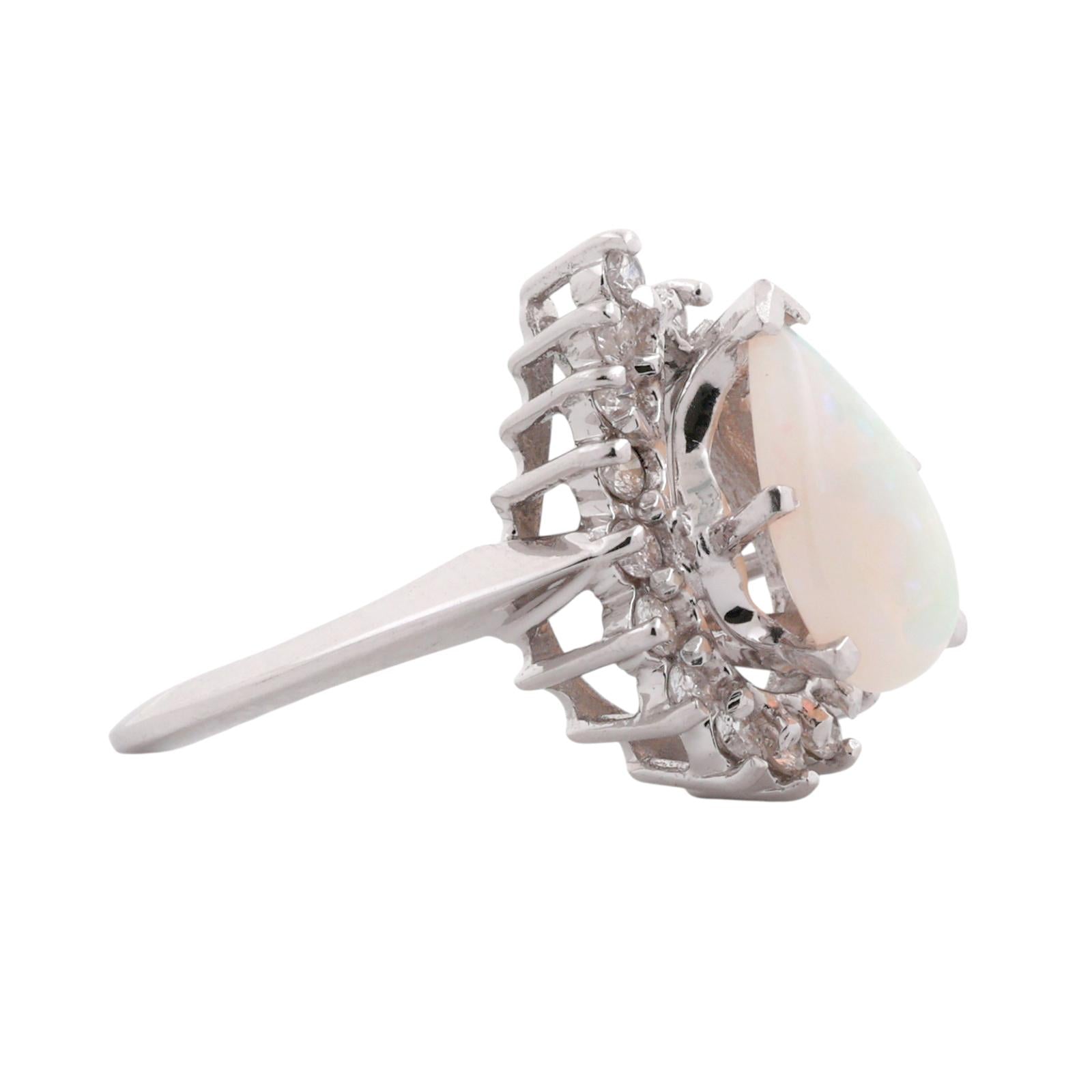 1.40CTW Pear Opal Diamond Halo Ring White Gold G-H SI Vintage Estate Size 7
