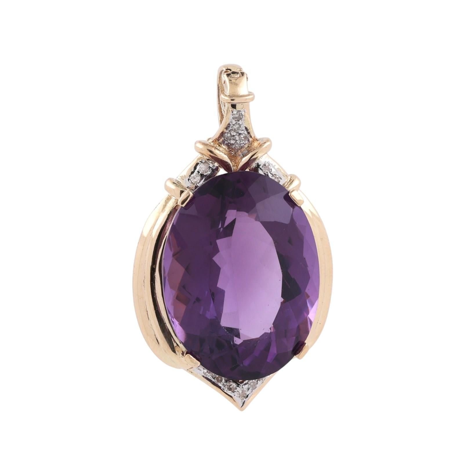 14K Two-Tone Gold 31.61CT Amethyst Diamond Pendant Large Oval Statement