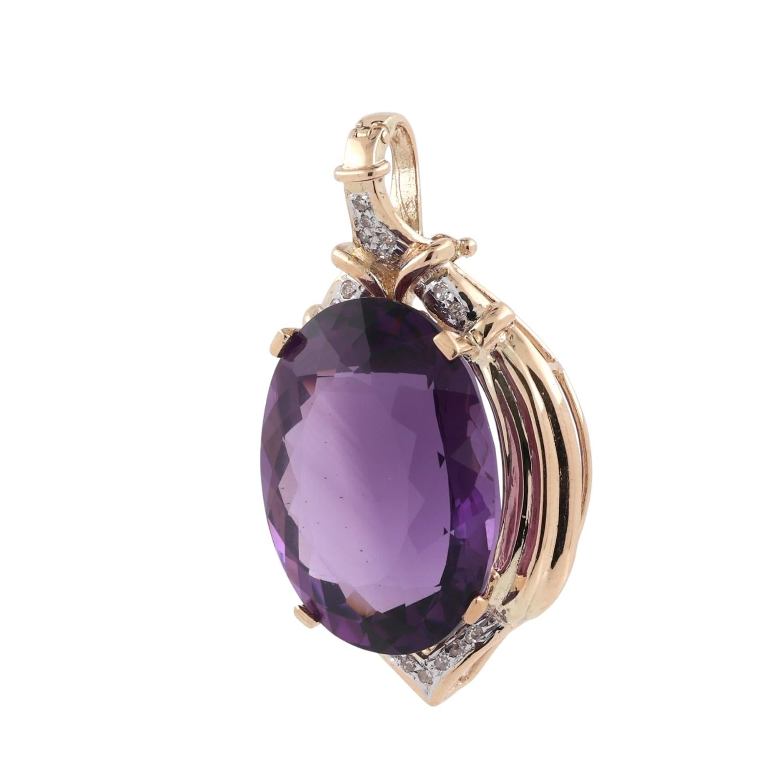 14K Two-Tone Gold 31.61CT Amethyst Diamond Pendant Large Oval Statement