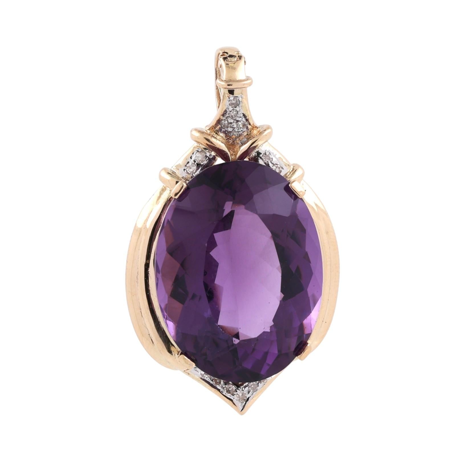 14K Two-Tone Gold 31.61CT Amethyst Diamond Pendant Large Oval Statement
